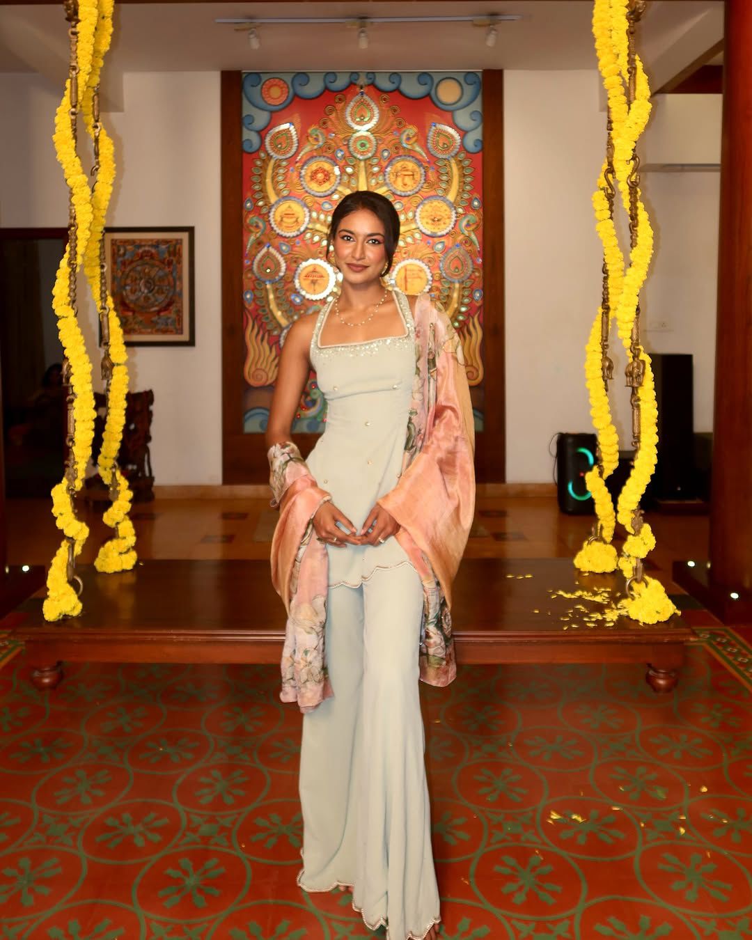 Adara Sage Green Embroidered Sharara Set