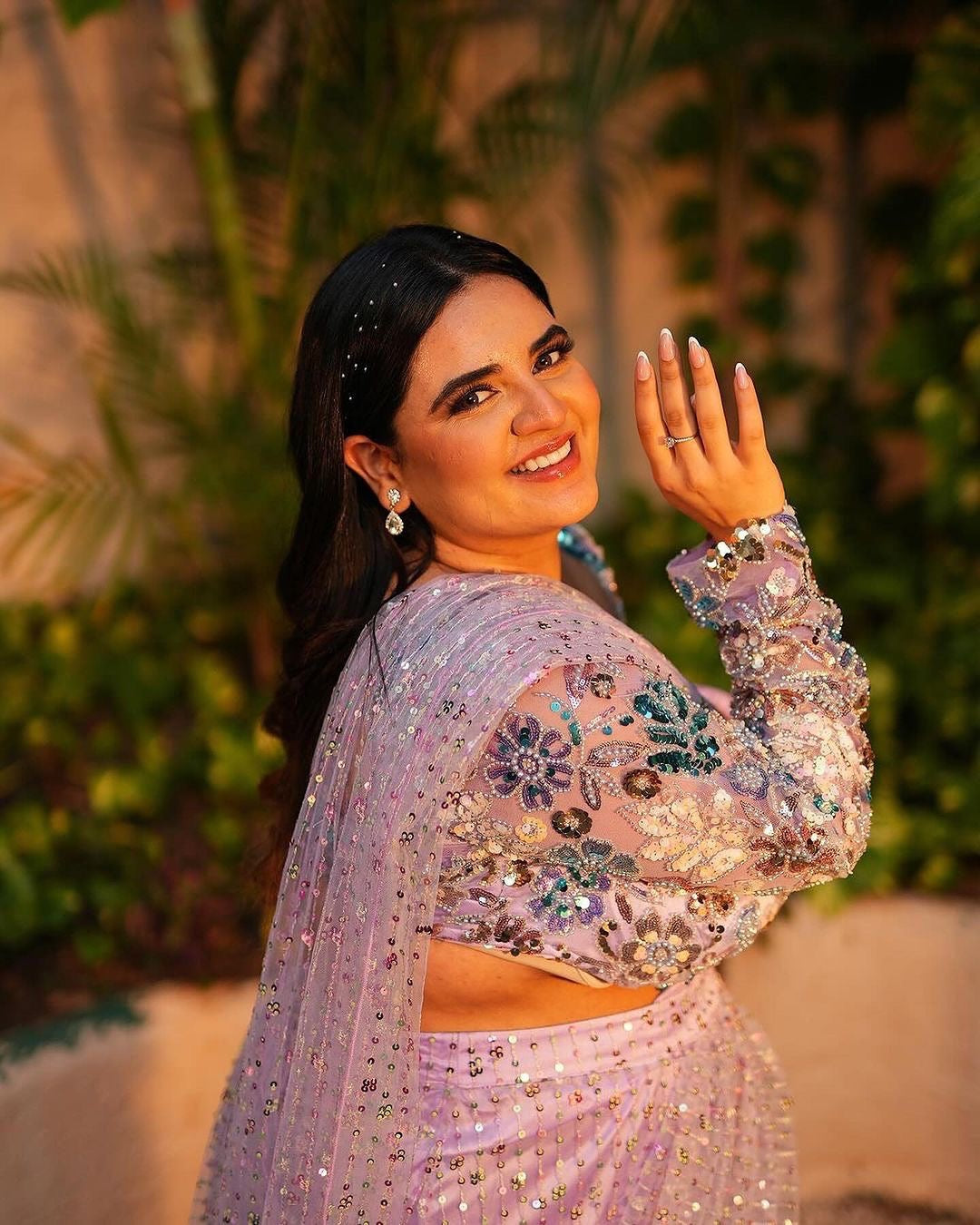 Lavender Embroidered Saree Set