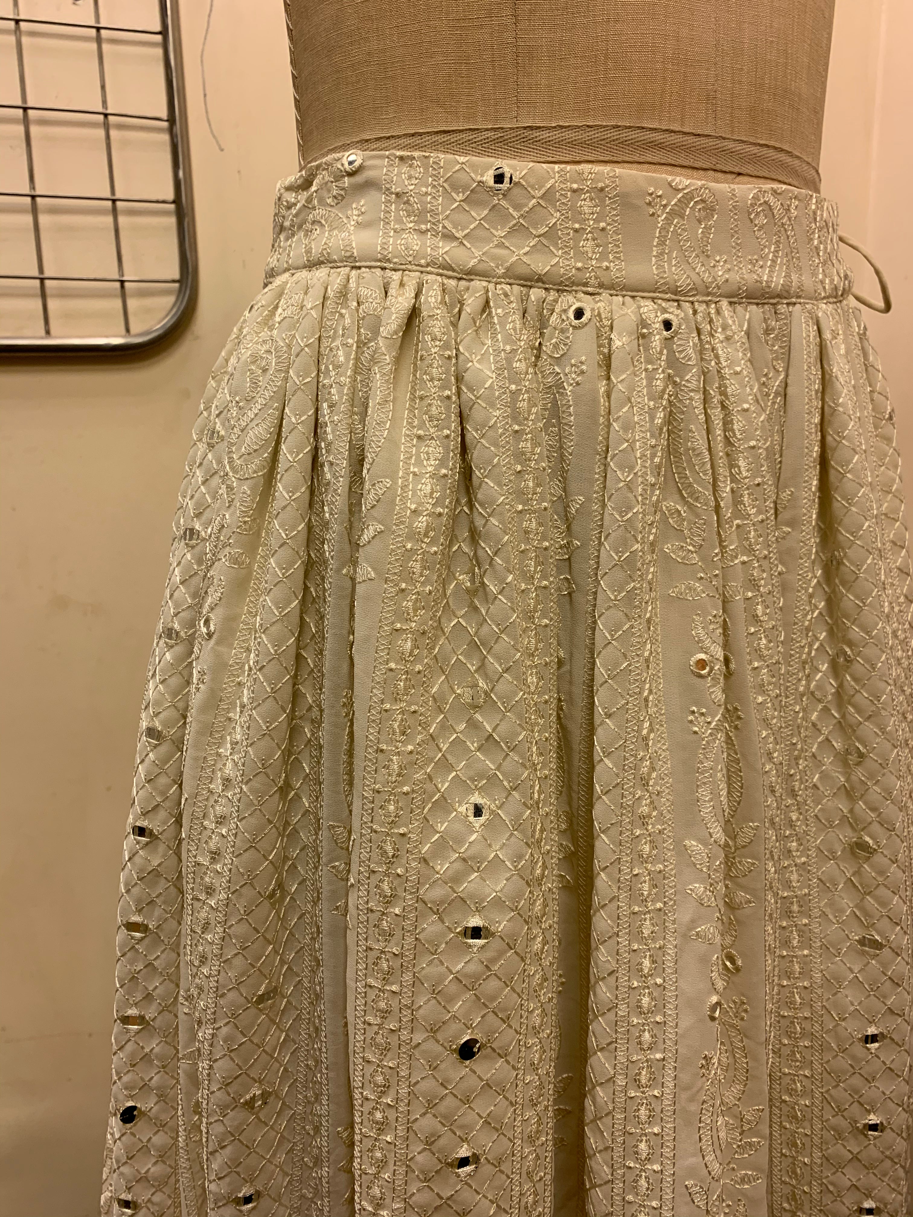 Buy White Embroidered Georgette Lehenga Fit Sample