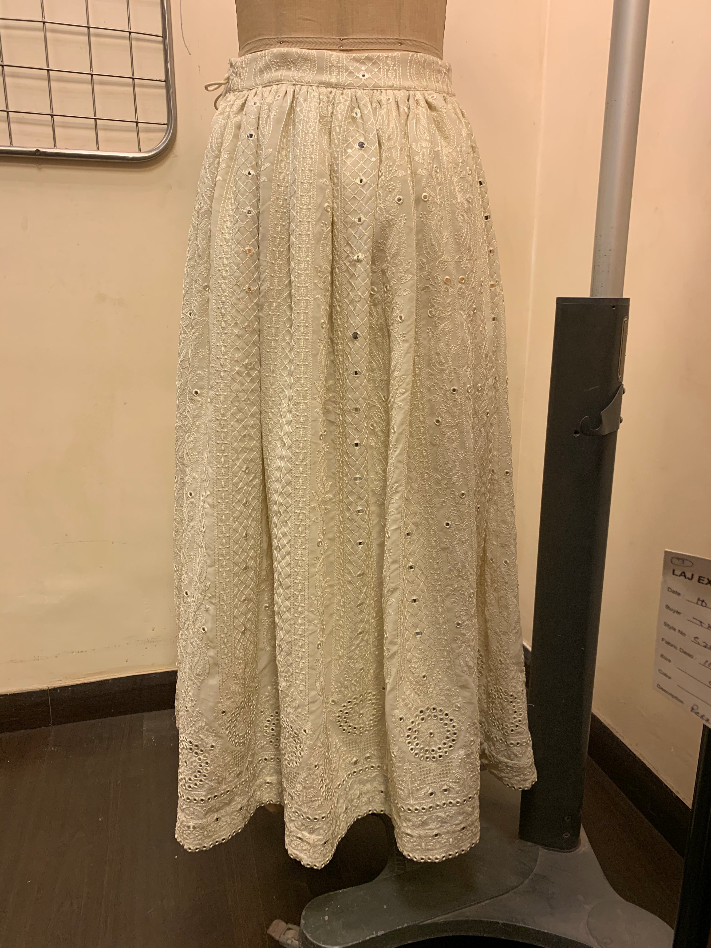 Buy White Embroidered Georgette Lehenga Fit Sample