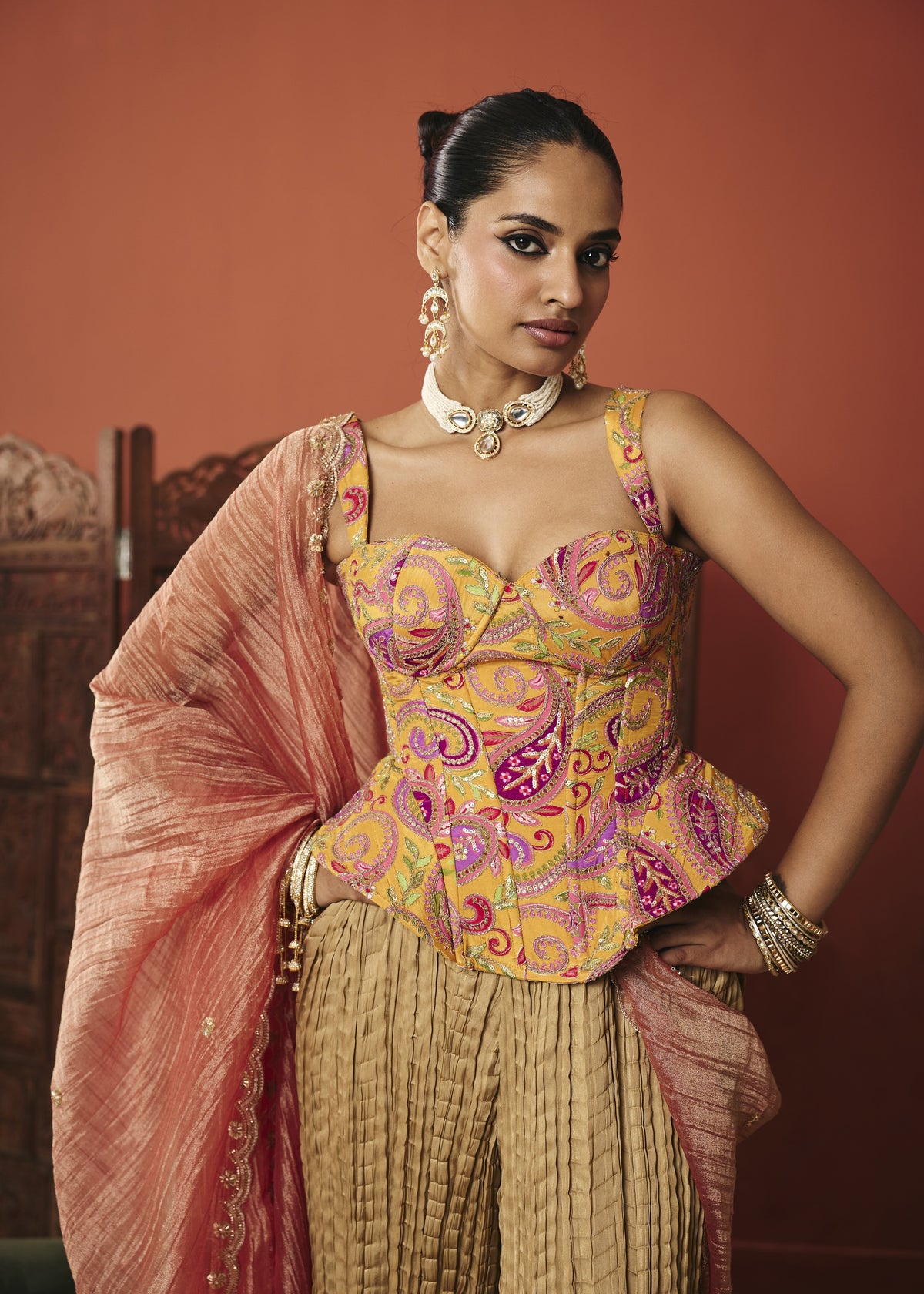 Ishaani Marigold Paisley Embroidered Corset