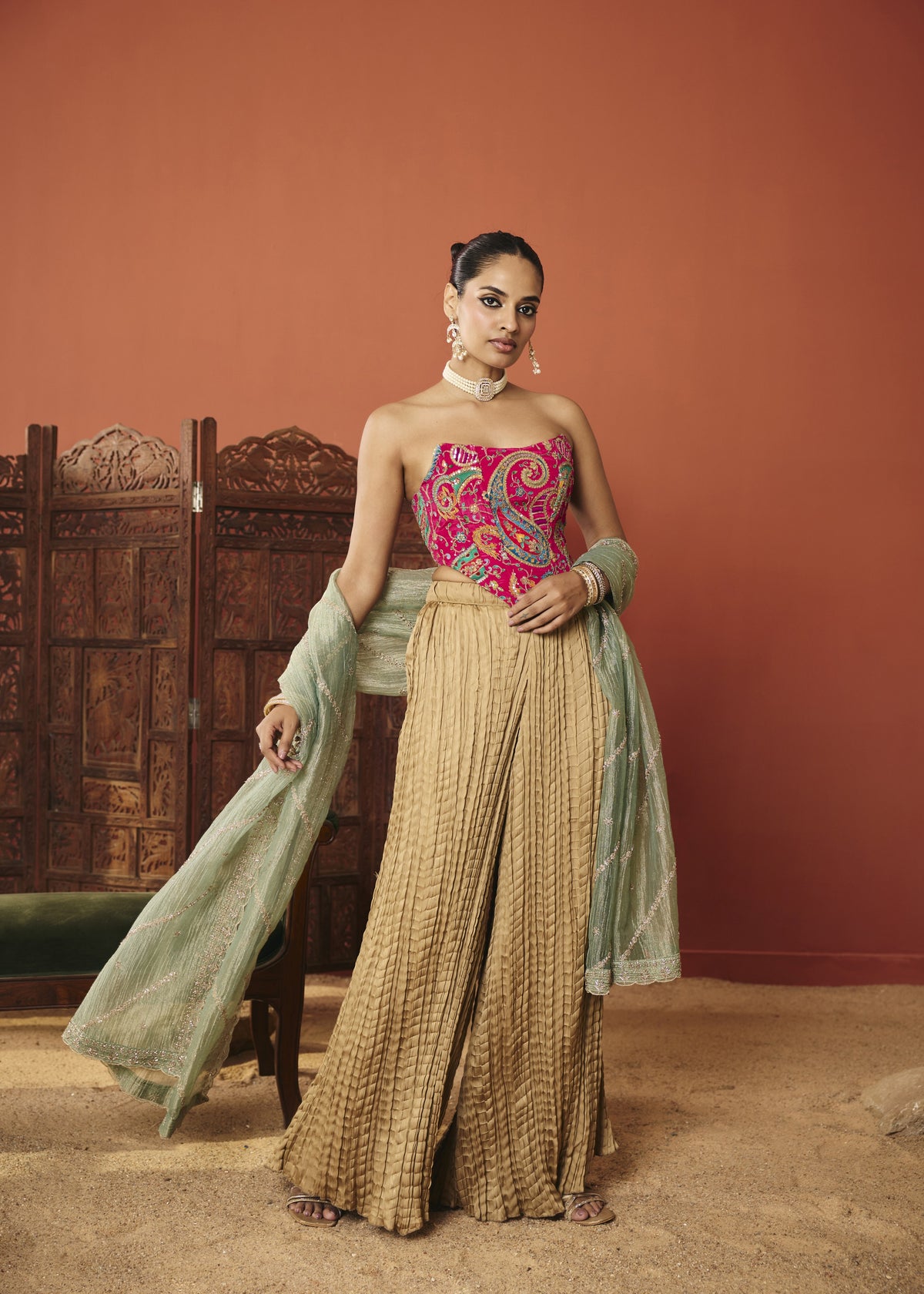 Zaida Fuchsia Paisley Embroidered Corset