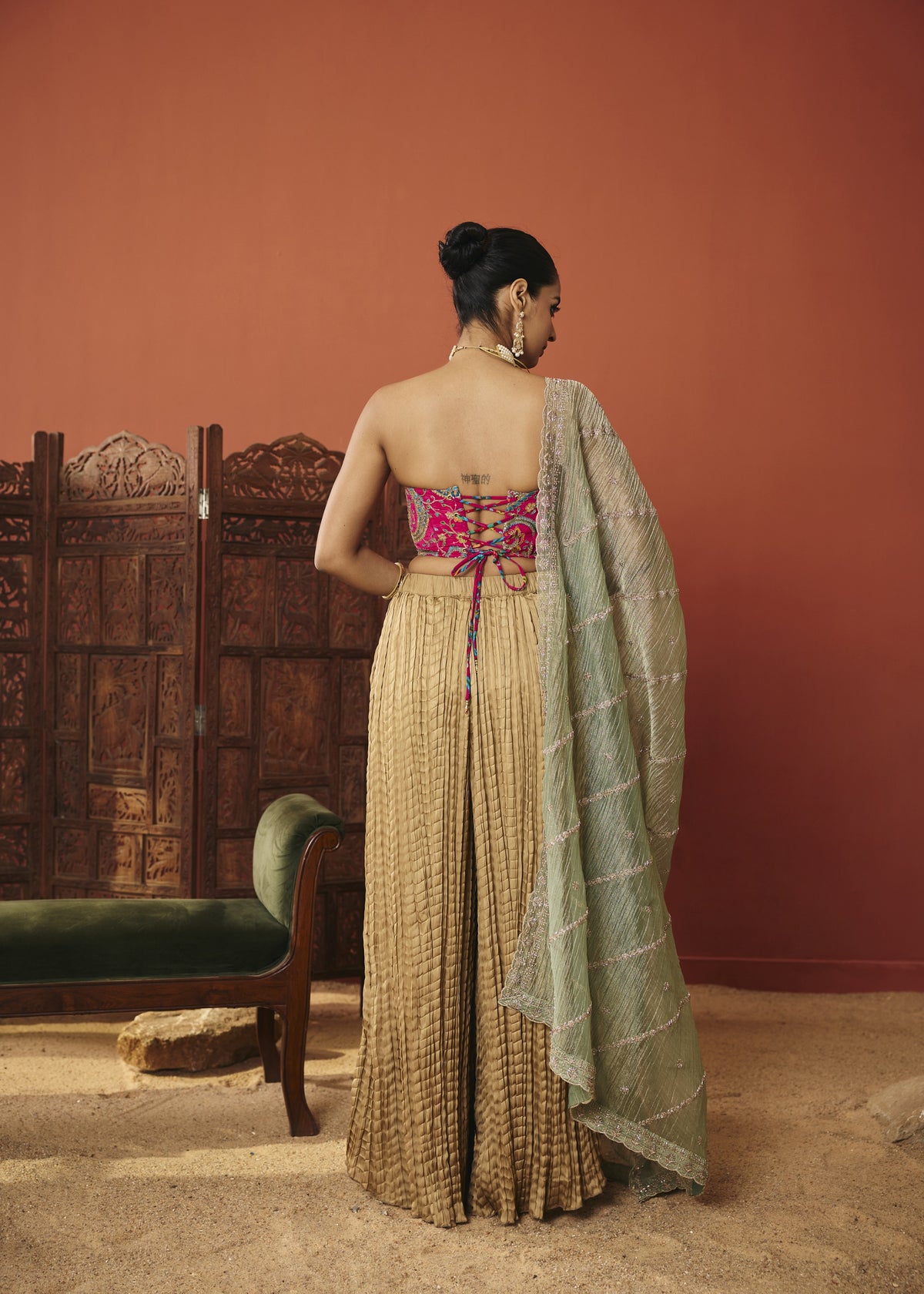 Zaida Fuchsia Paisley Embroidered Corset