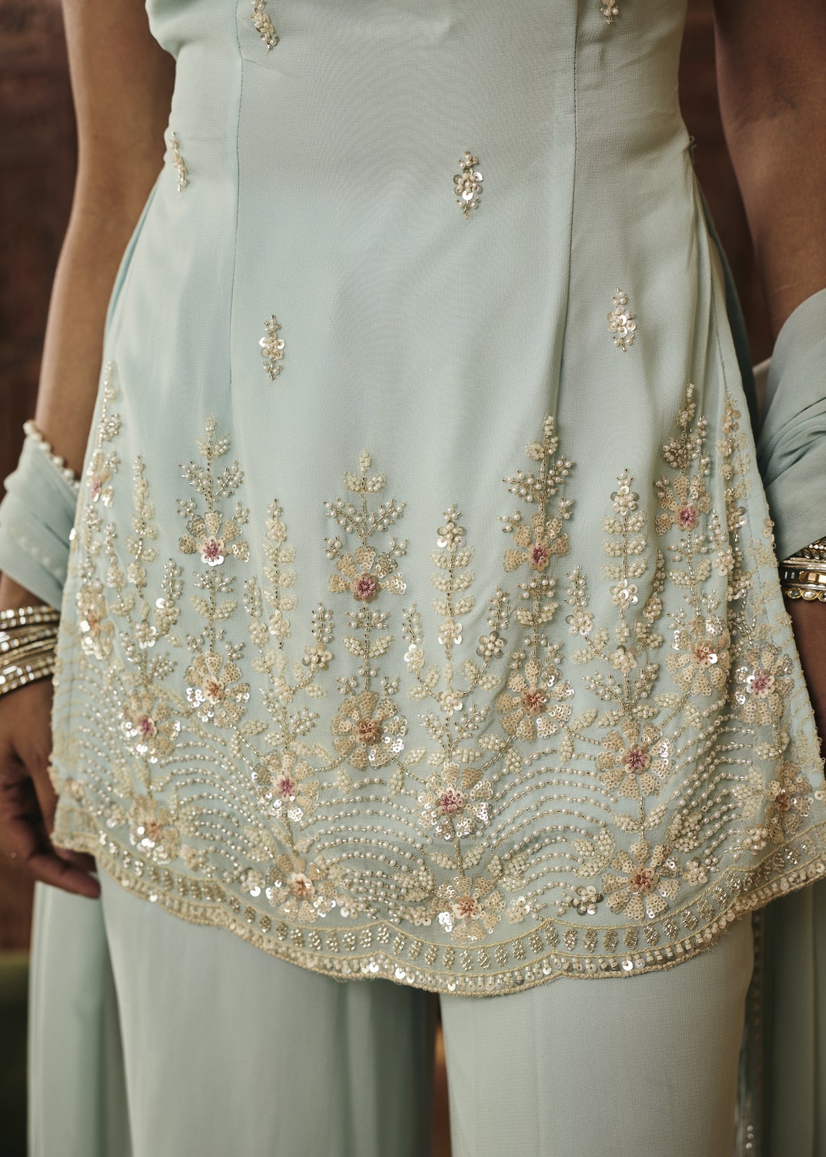 Aiza Powder Blue Embellished Kurta Set