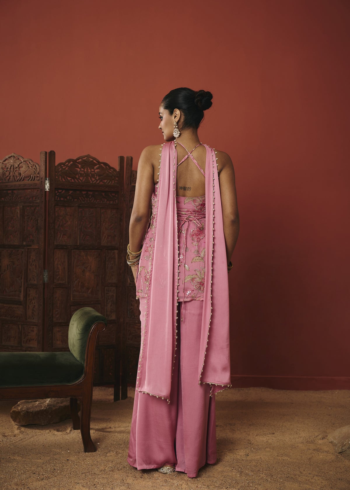 Rani Pink Floral Embroidered Kurta Set