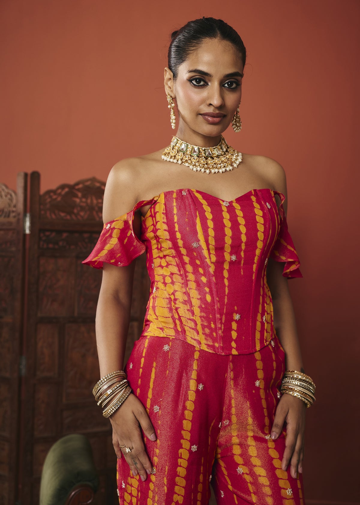 Rangrez Red Leheriya Sequin Co-ord Set