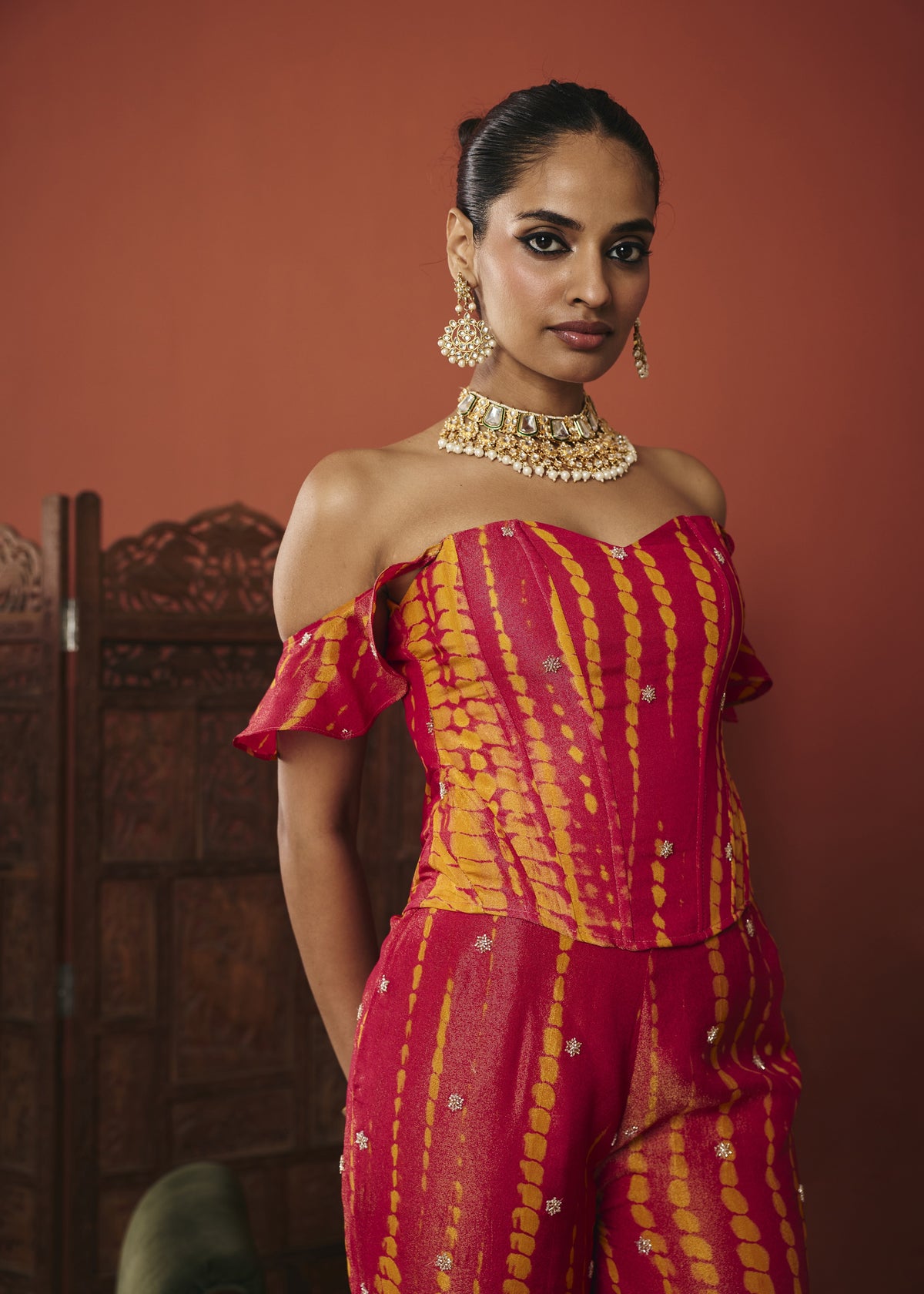 Rangrez Red Leheriya Sequin Co-ord Set