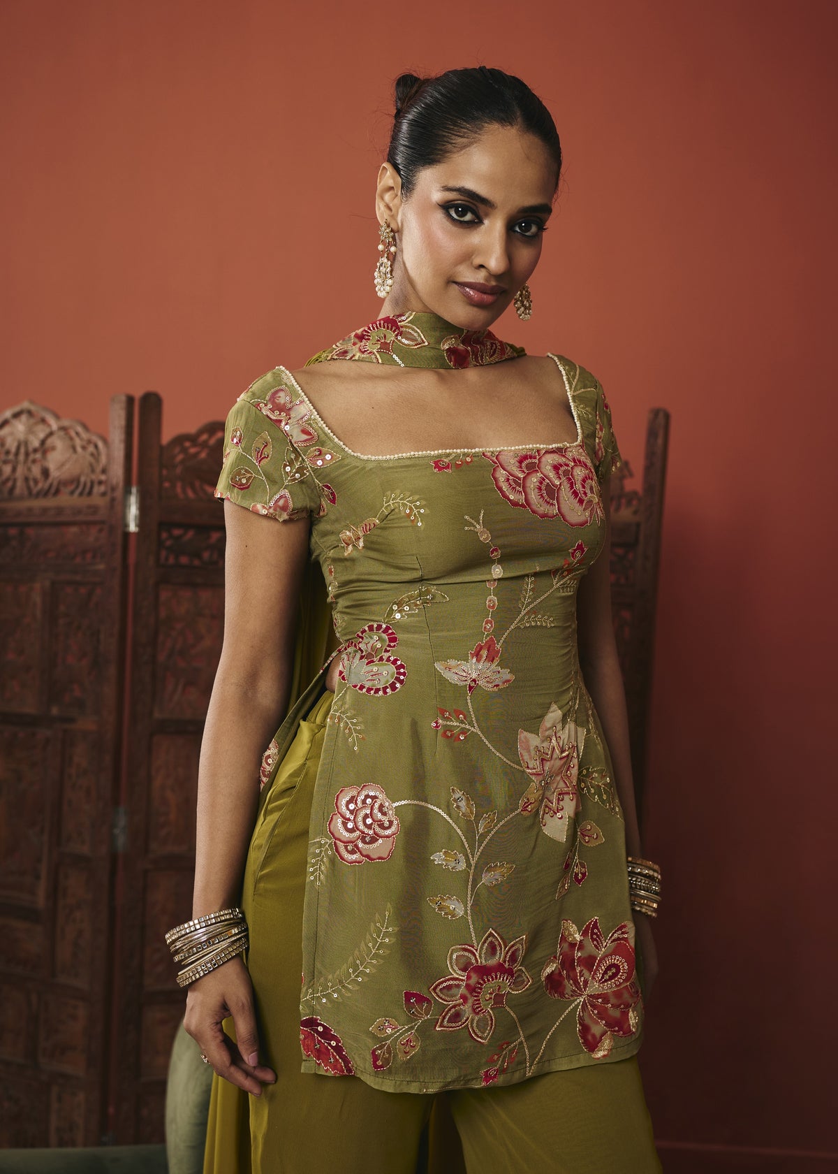 Vanya Olive Floral Embroidered Kurta Set