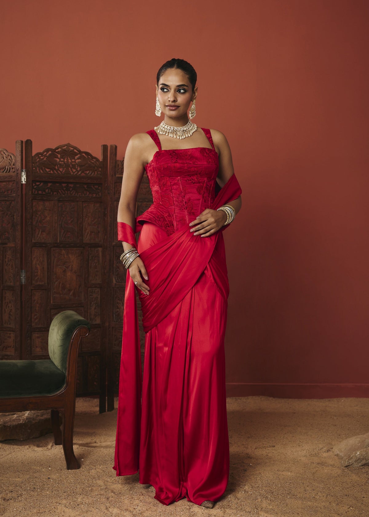 The Surkh Crimson Embroidered Silk Organza Corset