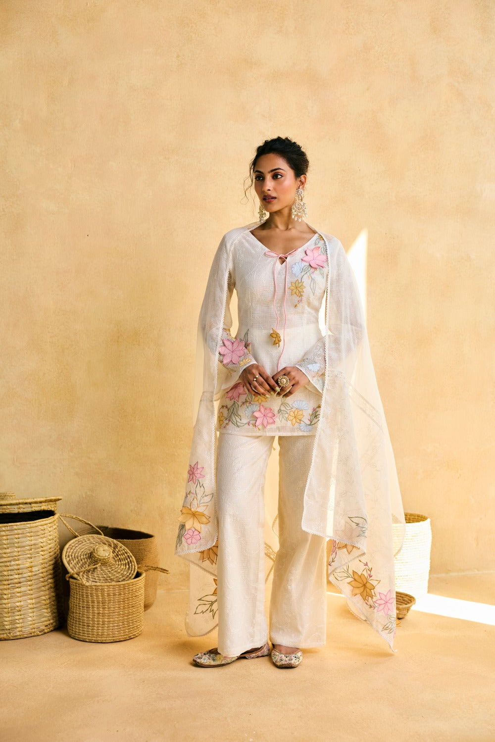 Meadow Tulip Embroidered Kota Kurta Set