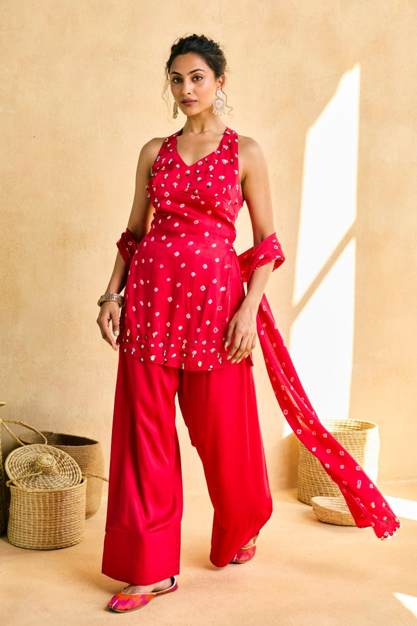 Bebo Pink Bandhani Embellished Kurta Set