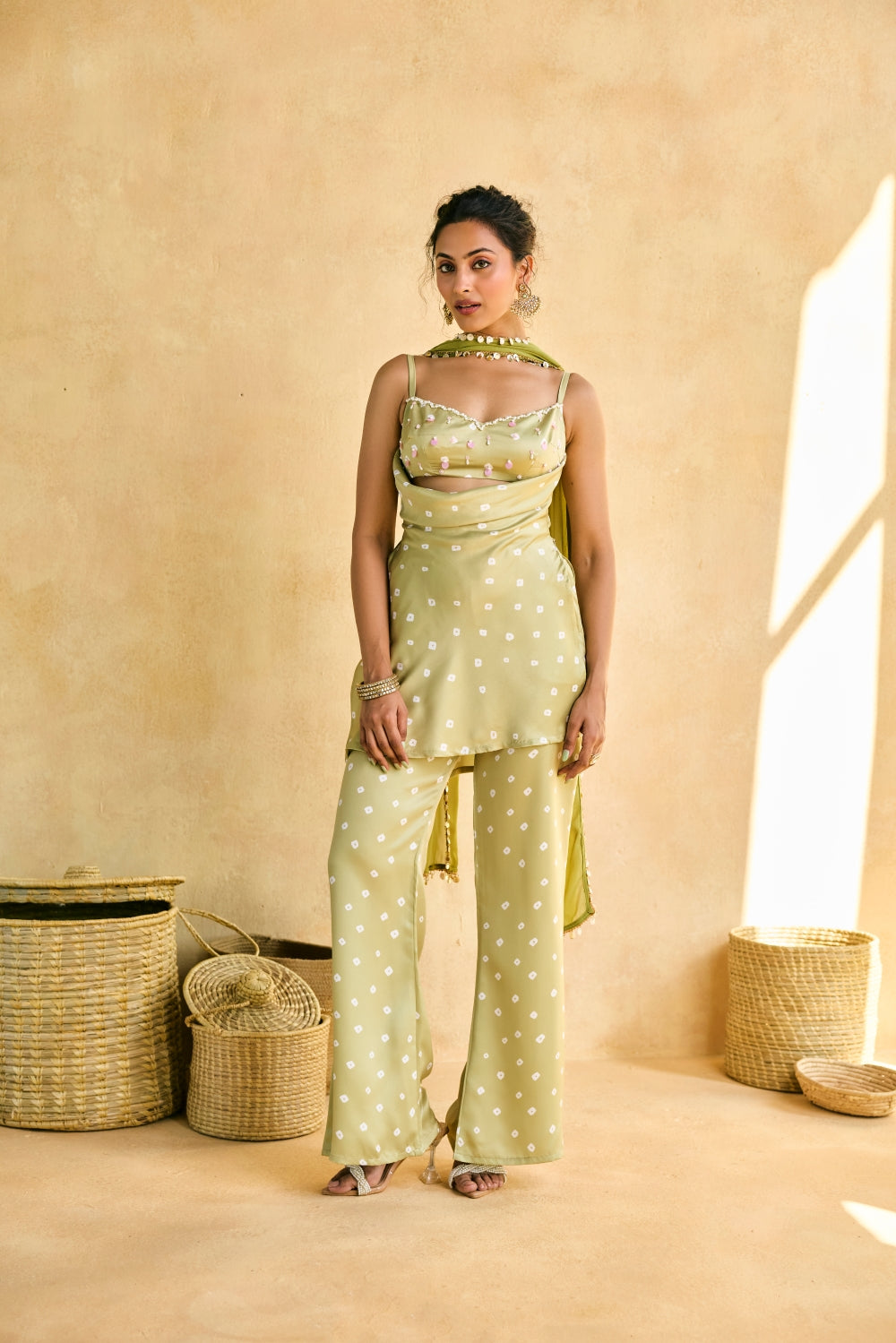 Ambhi Green Bandhani Embellished Kurta Set