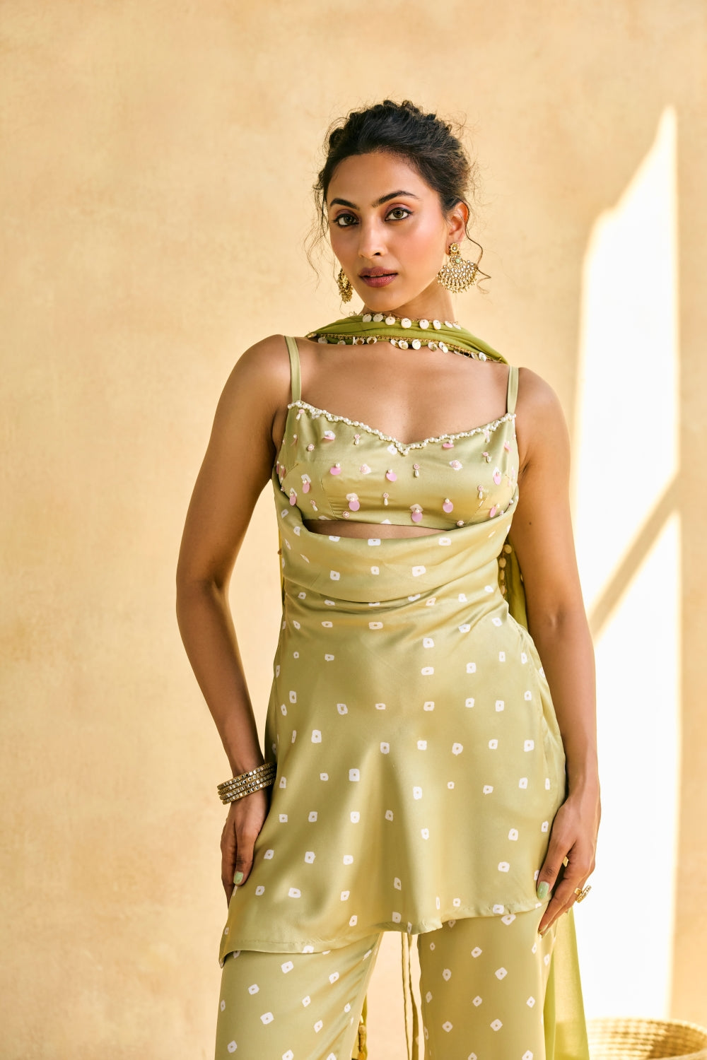Ambhi Green Bandhani Embellished Kurta Set