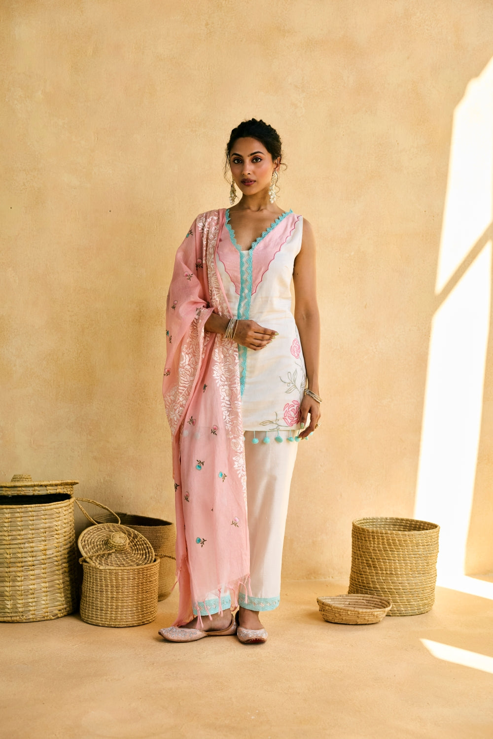 Tara Embroidered White Suit Set
