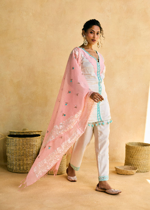 Tara Embroidered White Suit Set