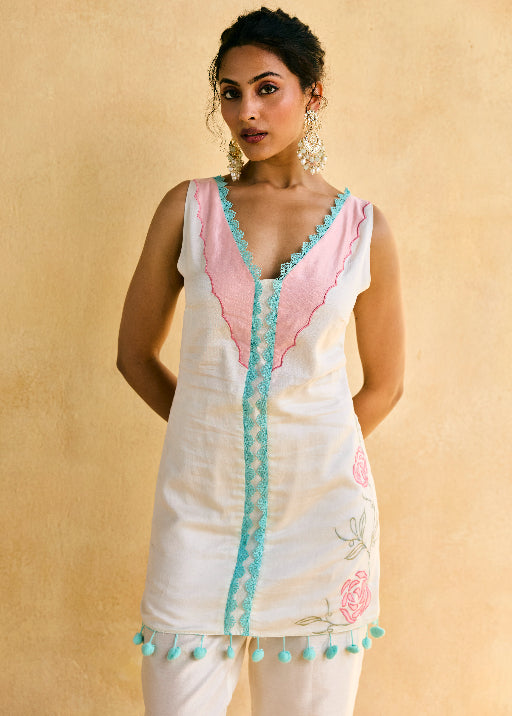 Tara Embroidered White Suit Set
