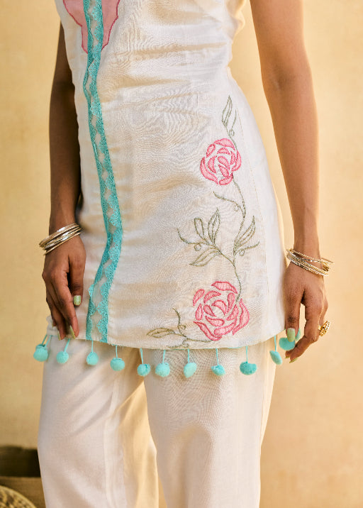 Tara Embroidered White Suit Set