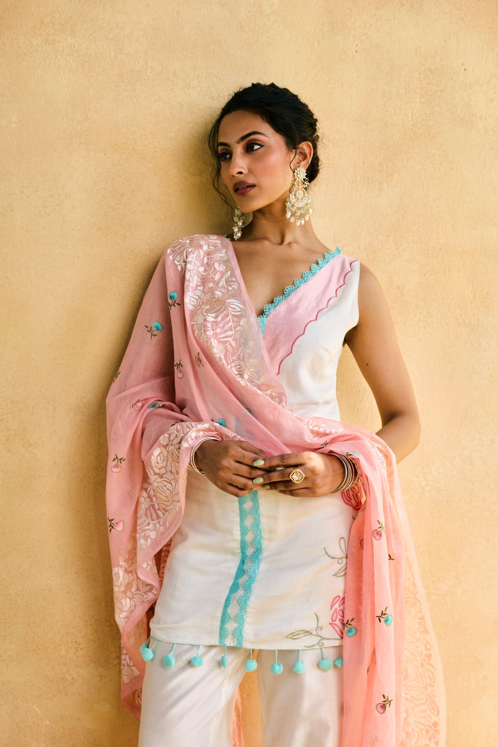 Tara Embroidered White Suit Set