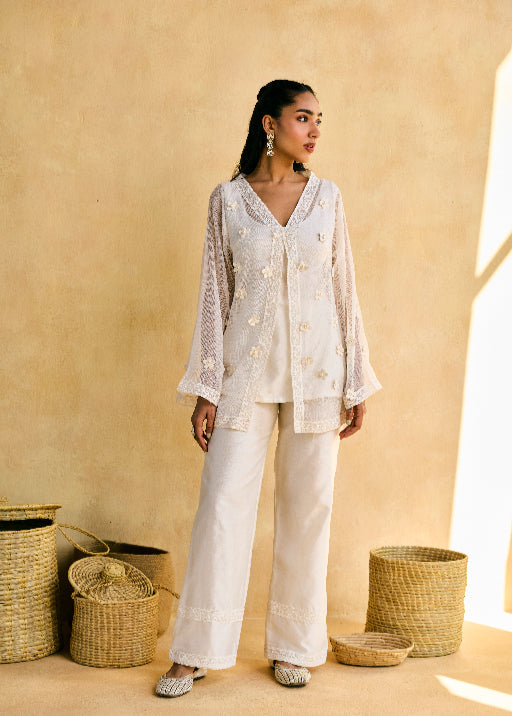 Chandni Baag White Embroidered Three-Piece Set