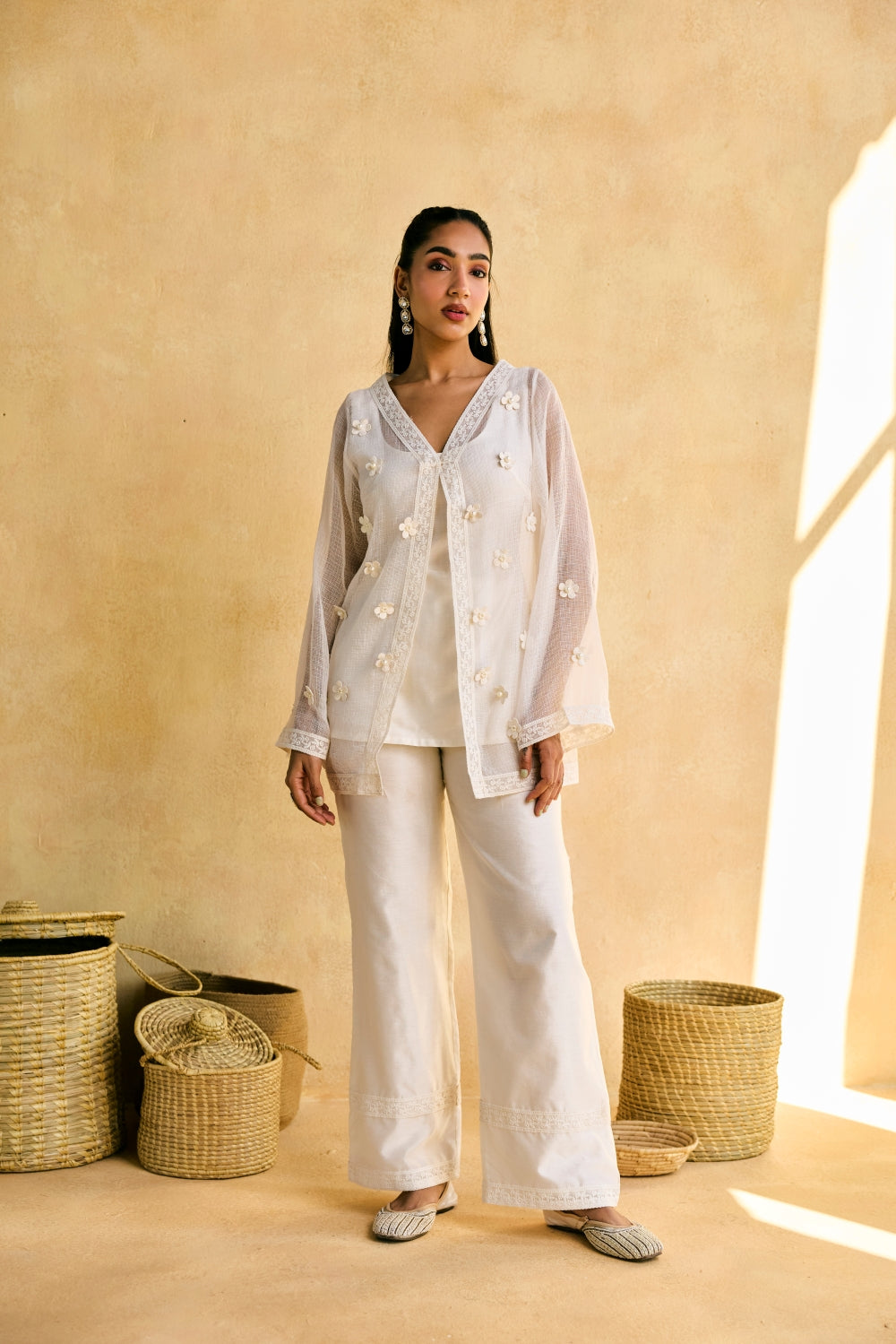 Chandni Baag White Embroidered Three-Piece Set
