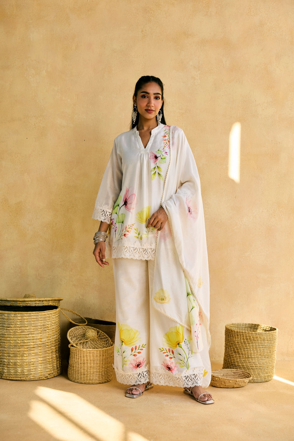 Gulbaagh Floral Print and Lace Kurta Set