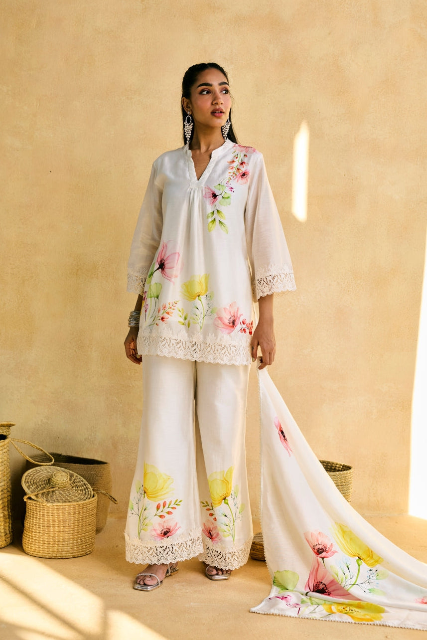 Gulbaagh Floral Print and Lace Kurta Set