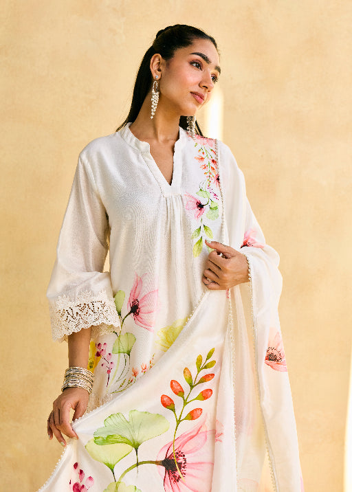 Gulbaagh Floral Print and Lace Kurta Set
