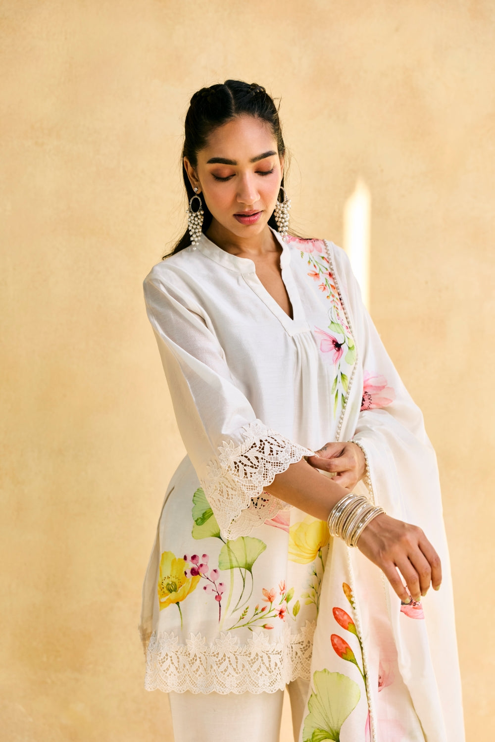 Gulbaagh Floral Print and Lace Kurta Set