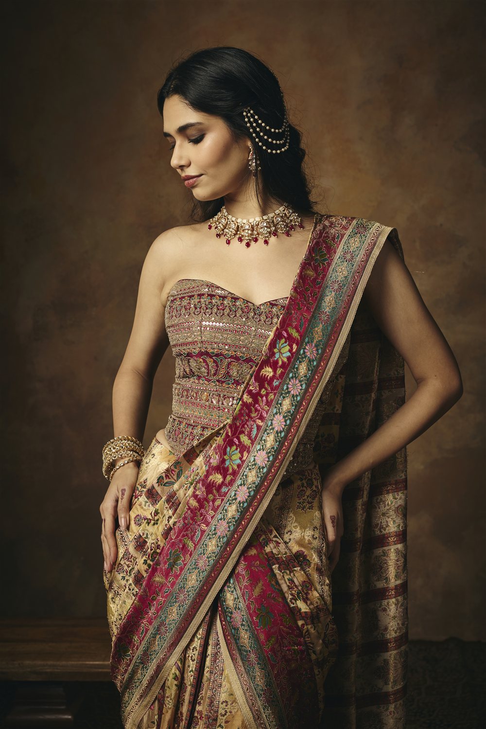 Vasundhara Burgundy Embroidered Corset Blouse