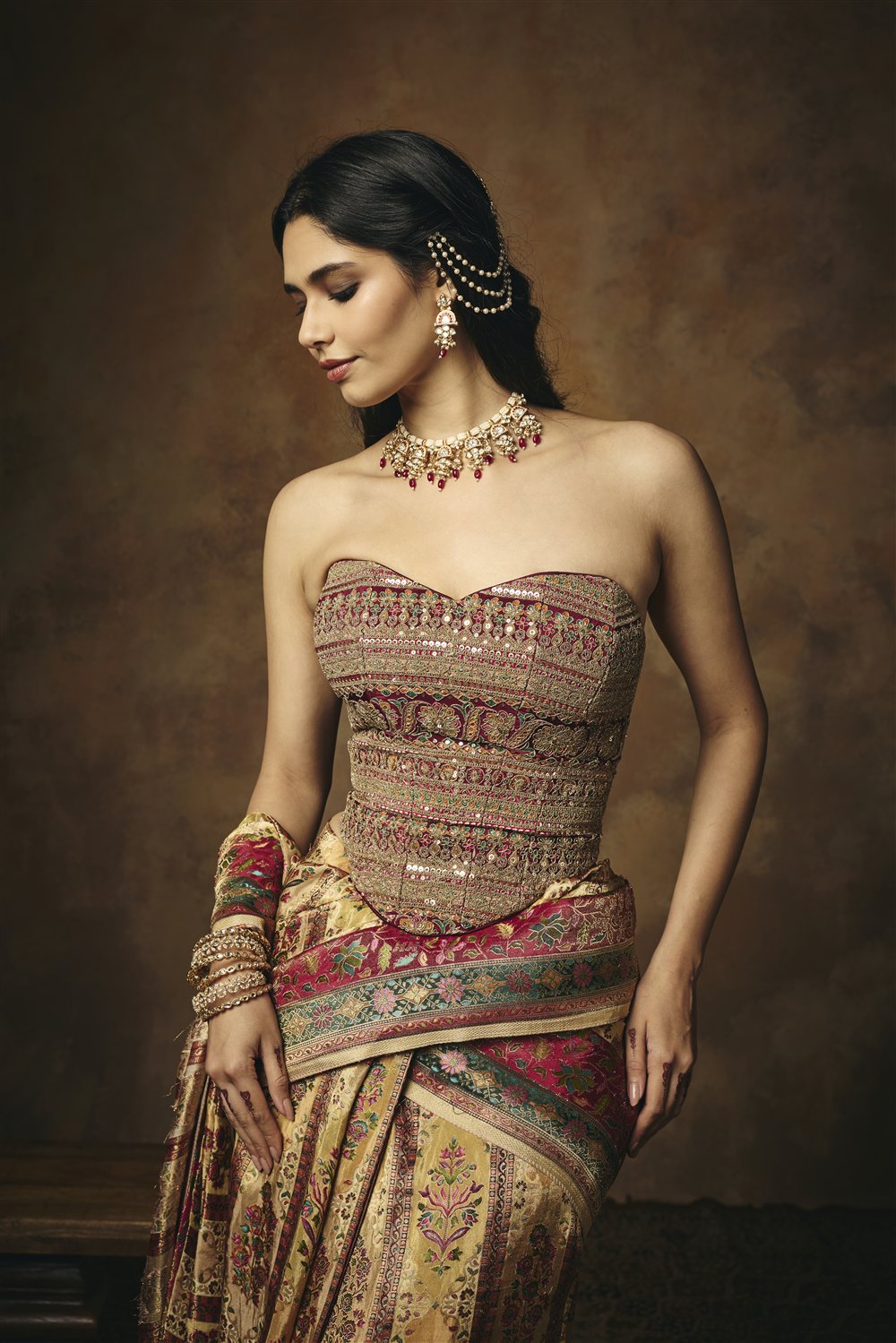 Vasundhara Burgundy Embroidered Corset Blouse
