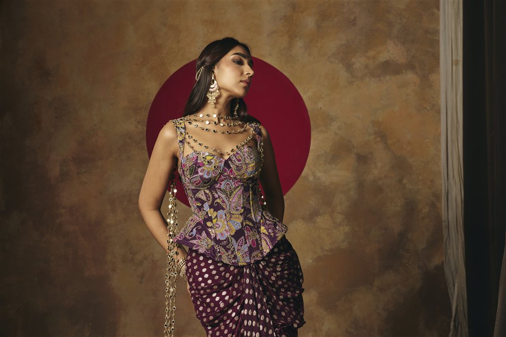 Poorva Purple Embroidered Corset Top