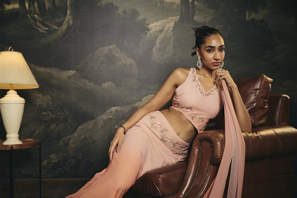 Mridula Peach Ombre Y2K Asymmetrical Lehenga Skirt Set