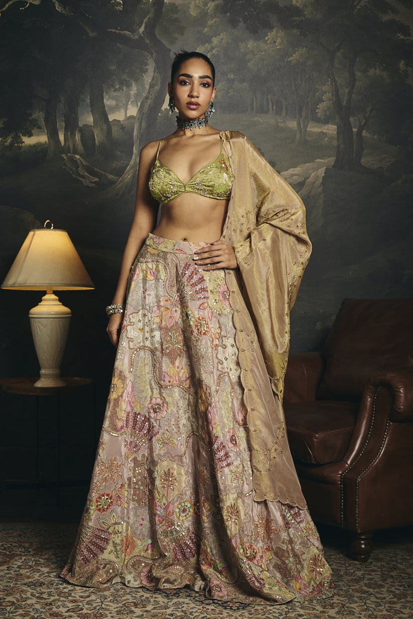 Vasantika Green Hand Embroidered Micro Blouse