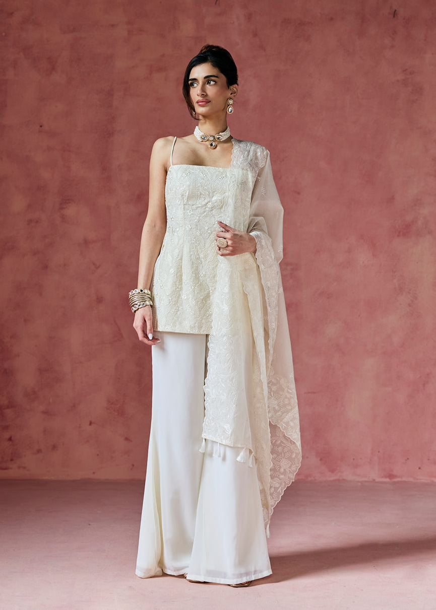 Dove Ivory Embroidered Sharara Set