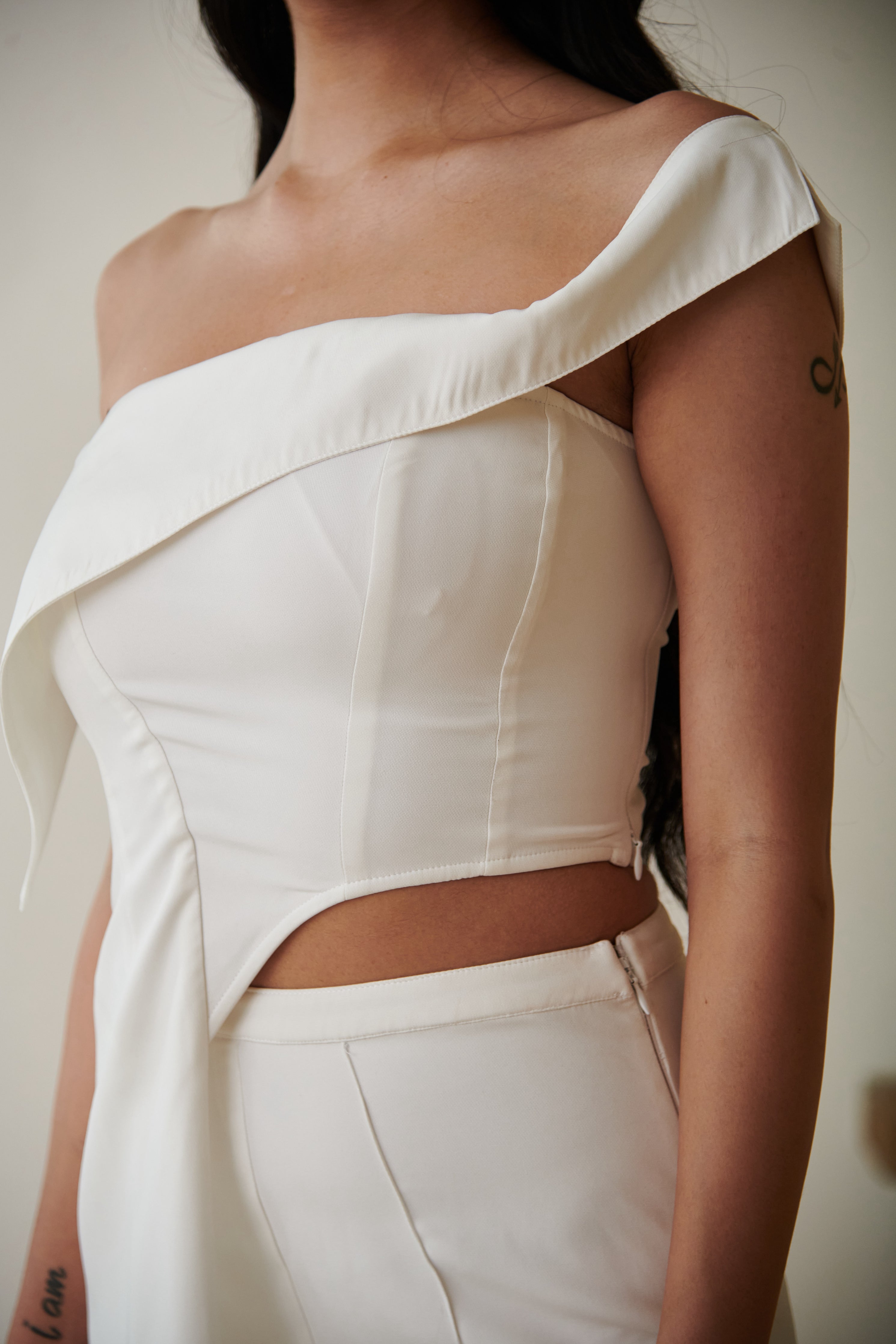 Buy Our Tamara White Asymmetric Top and Pants Set