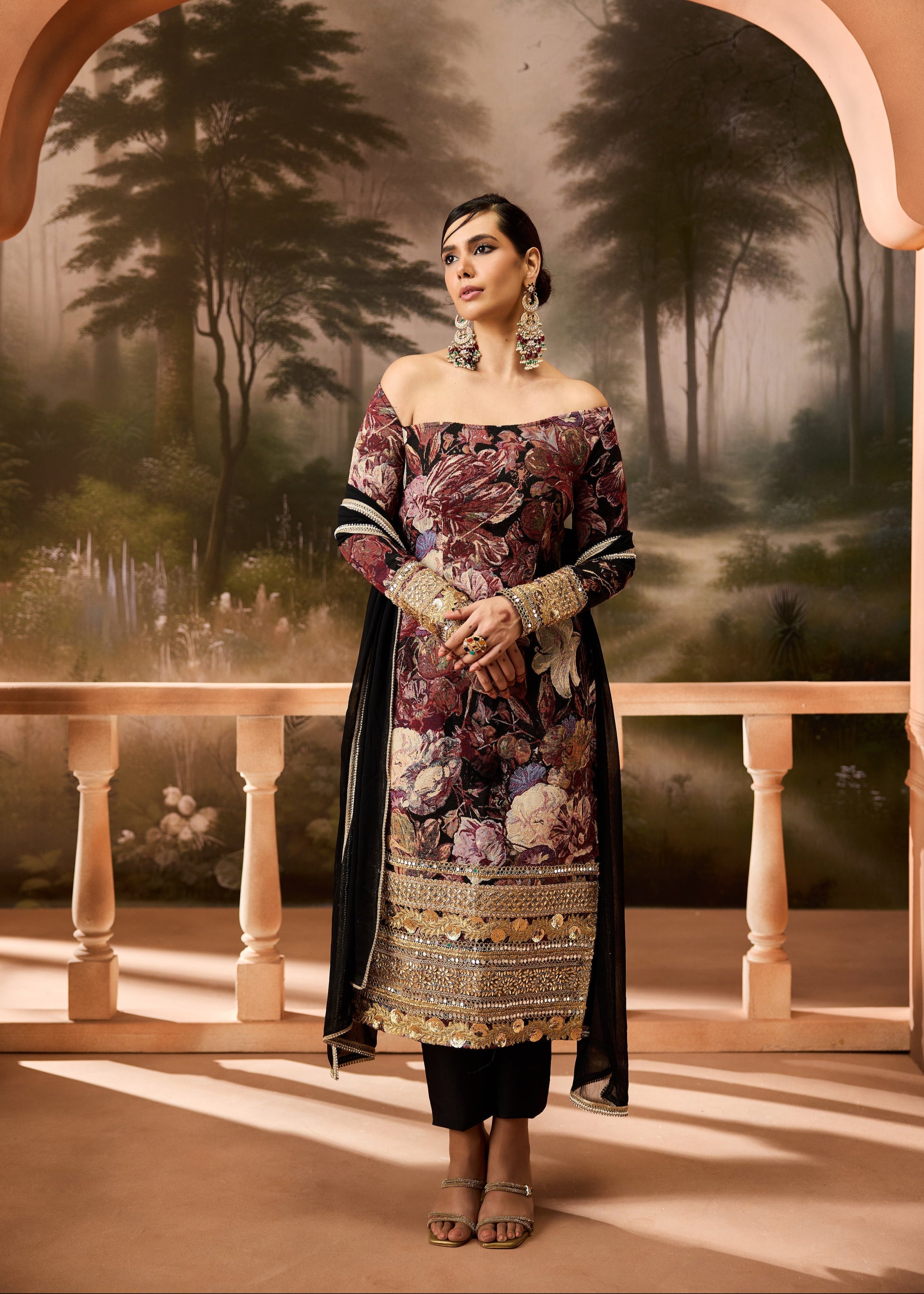 Nirja Black Jacquard Kurta Set