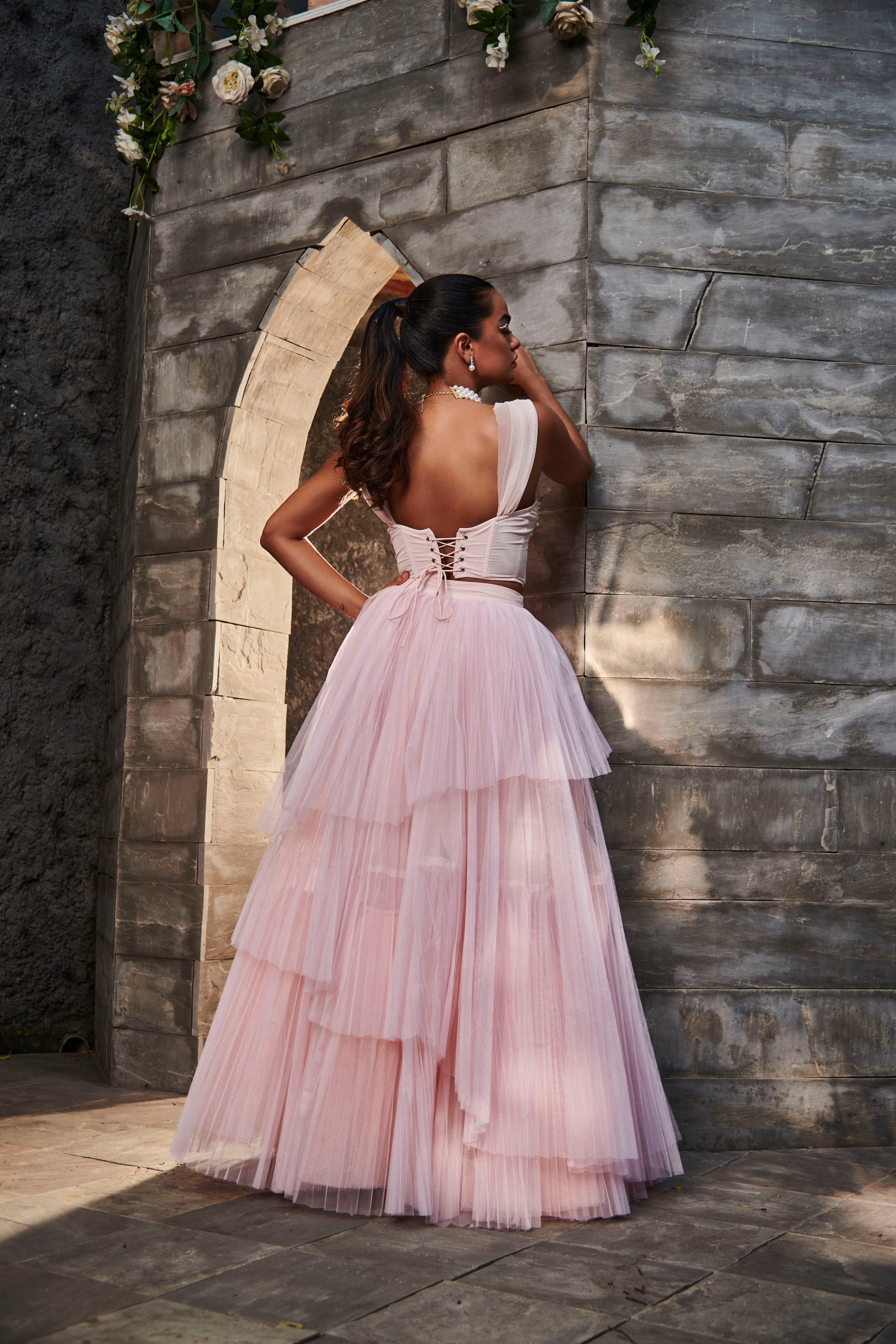 Buy Baby Pink Pearl Tulle Lehenga Set