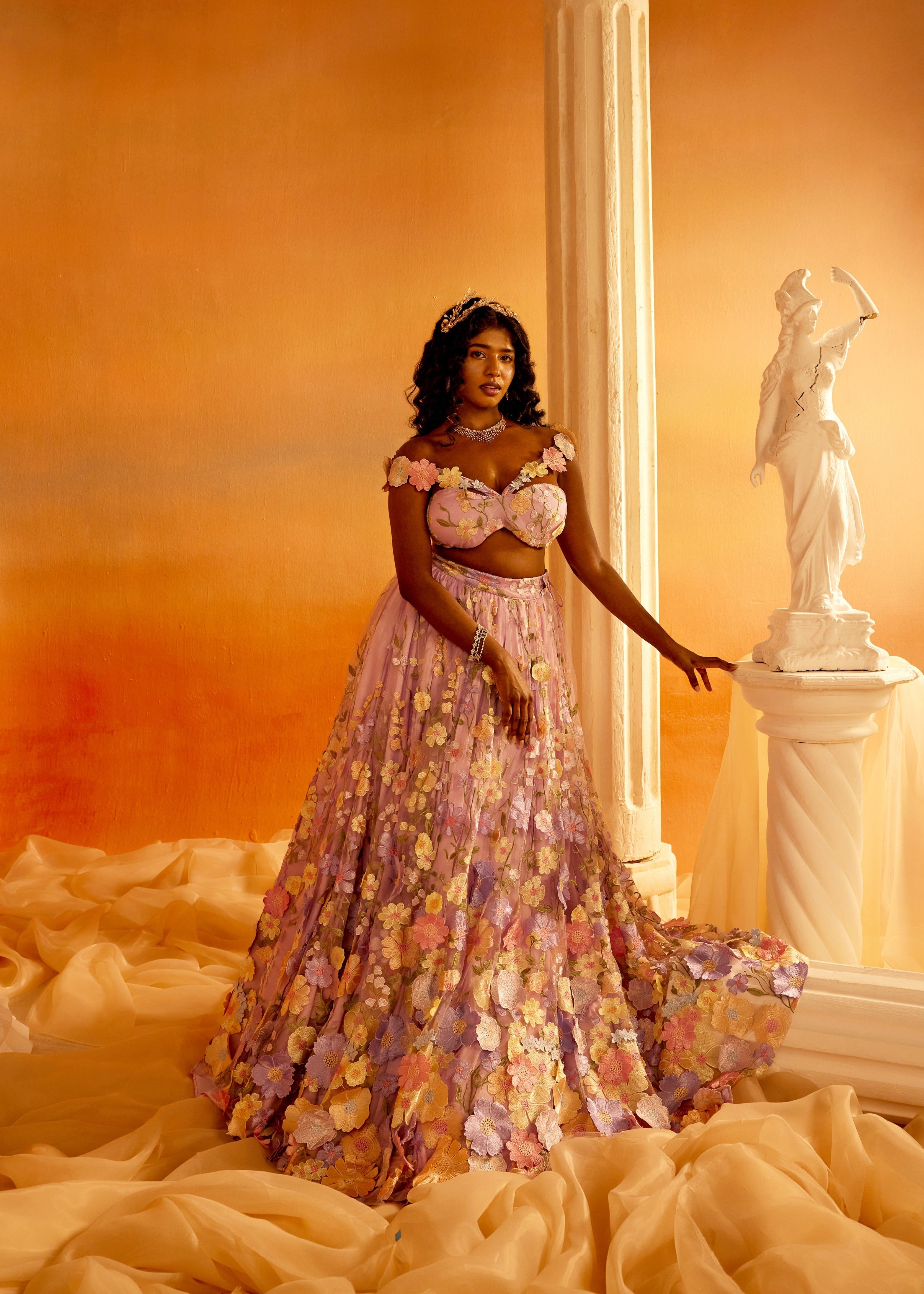 Shop Lavender 3-D Floral Embroidered Lehenga Set