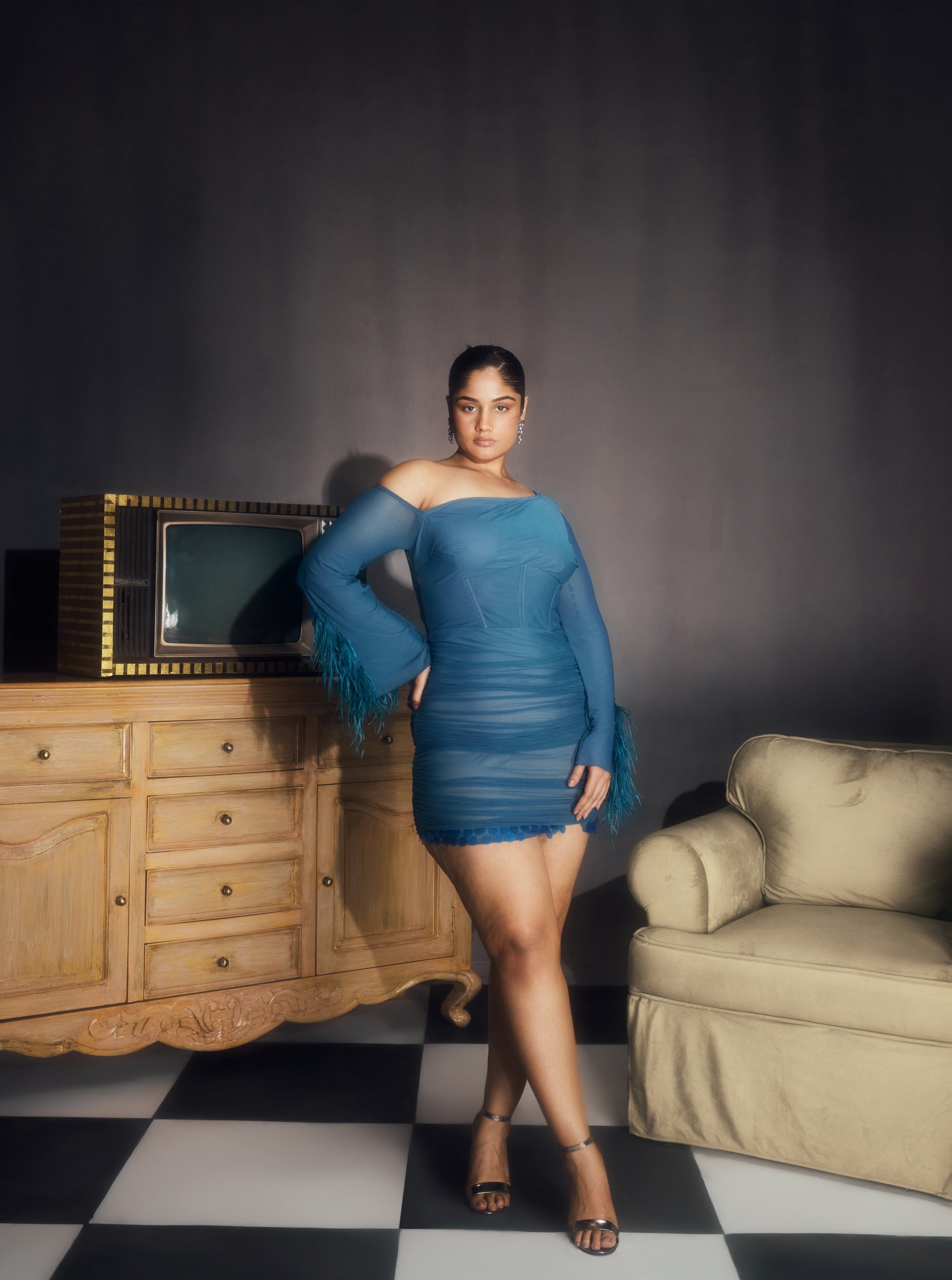Blue feather dress