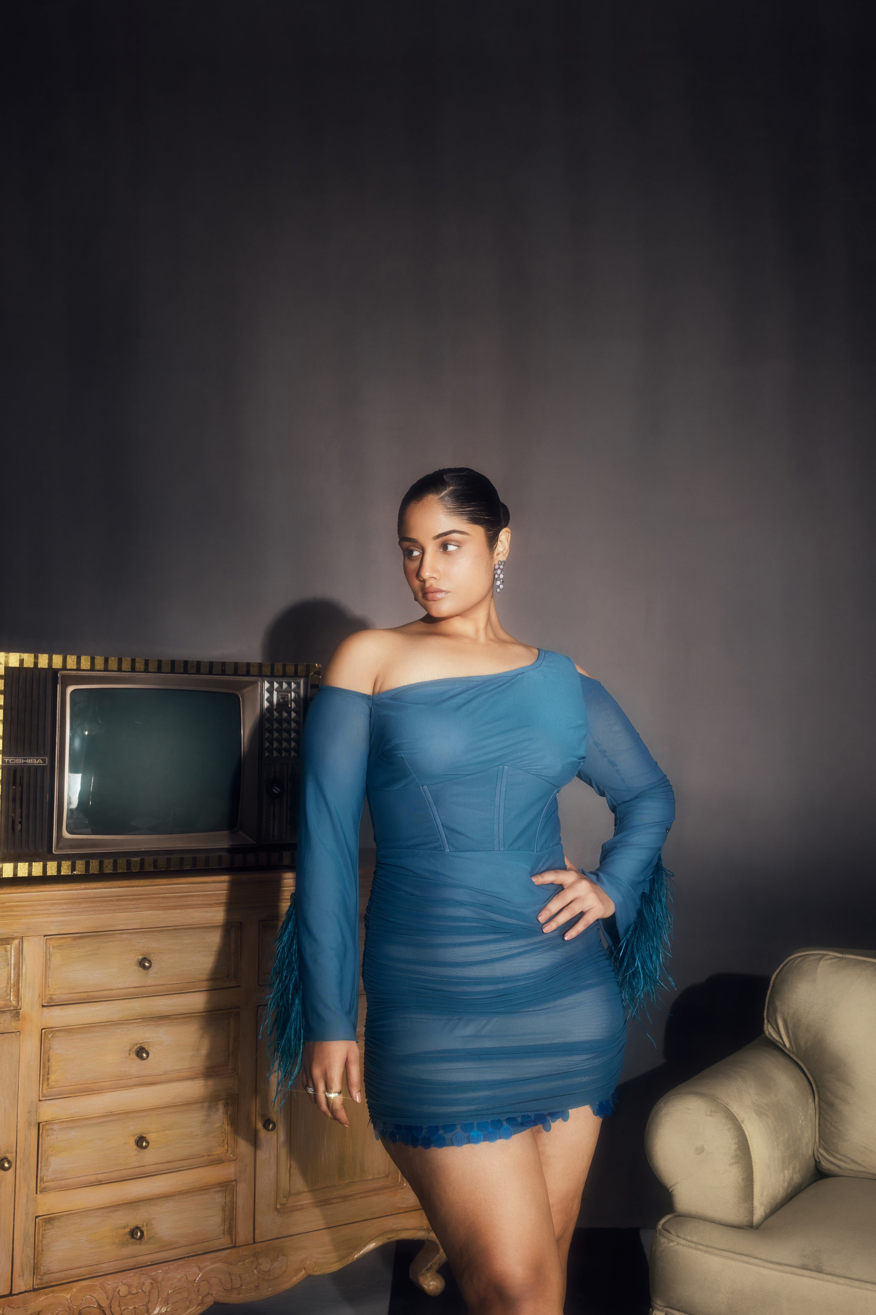 Blue feather dress
