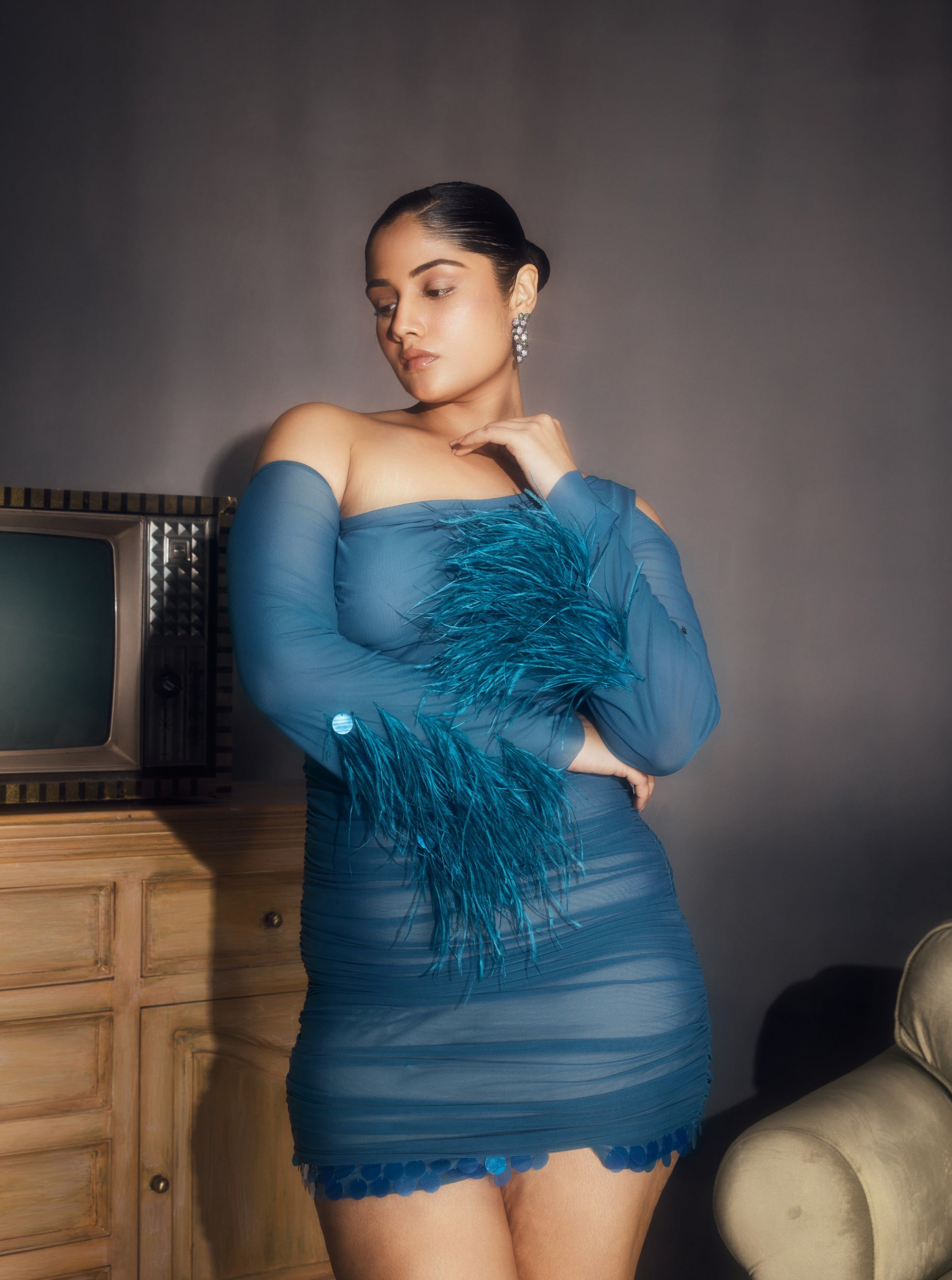 Blue feather dress
