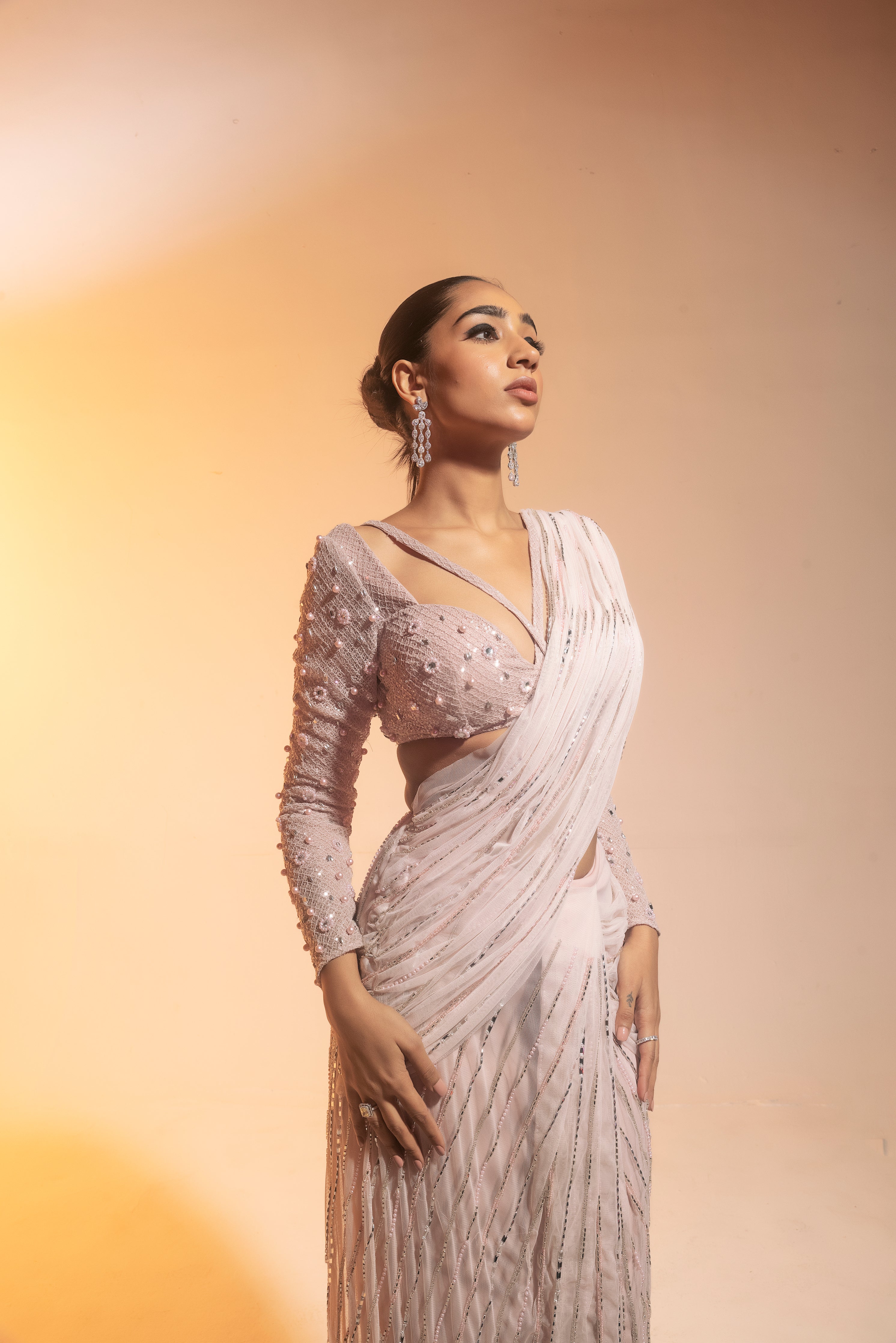 Blush Hand-Embroidered Draped Saree