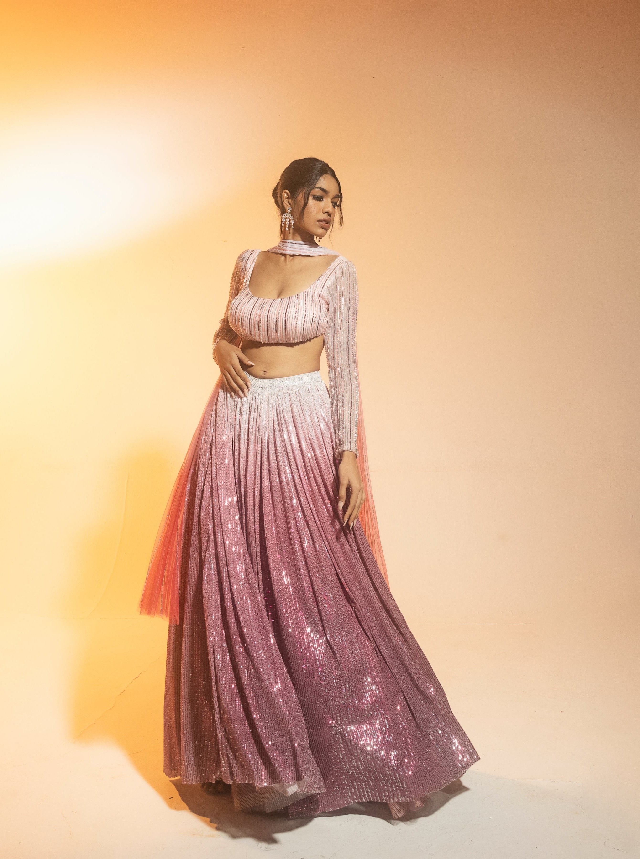 Buy Pink Ombre Embroidered Lehenga Set