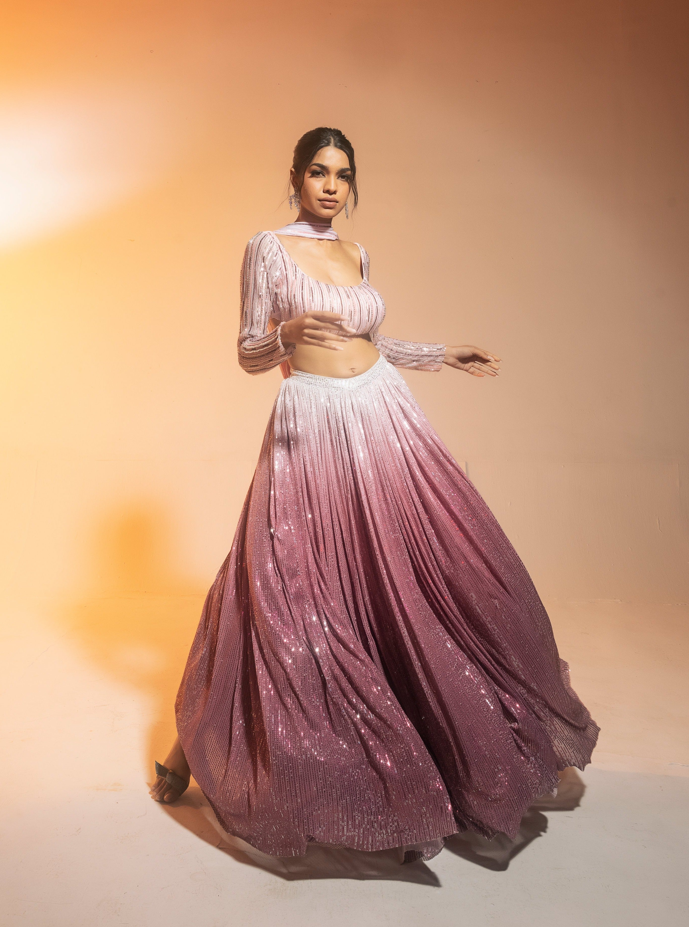 Buy Pink Ombre Embroidered Lehenga Set
