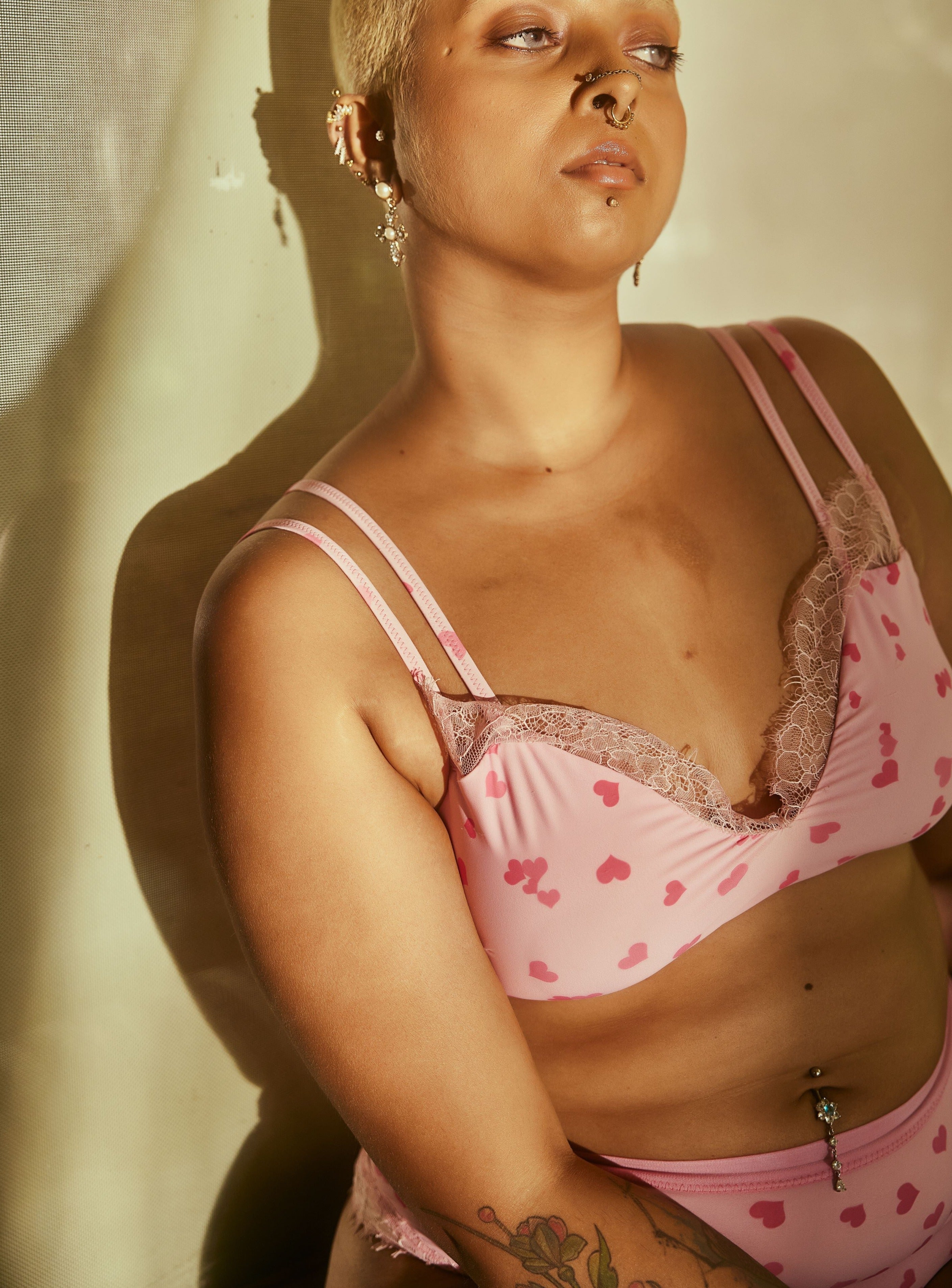 Buy Our Rosamonde Pink Heart and Lace Bralette Set