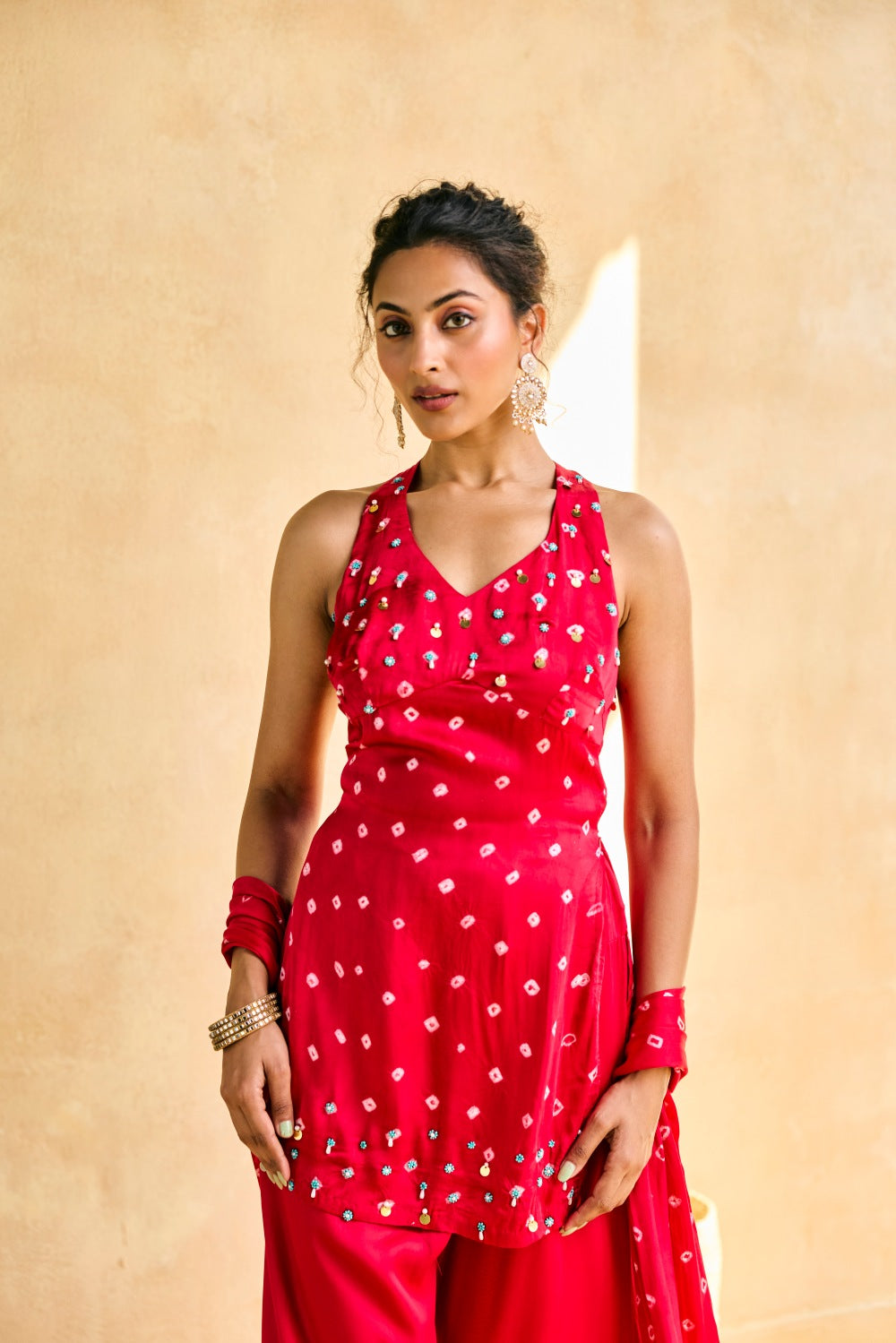 Bebo Pink Bandhani Embellished Kurta Set