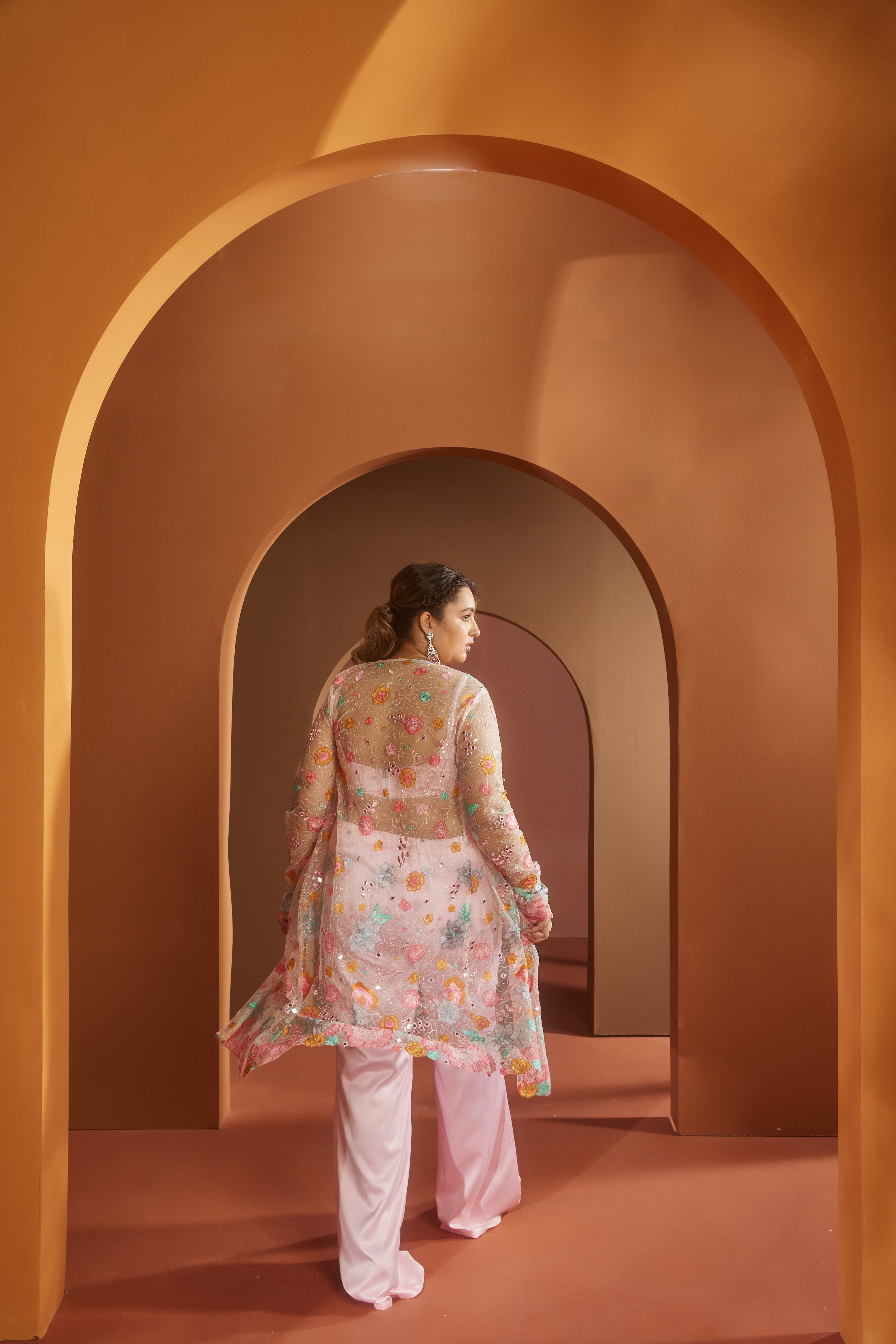 Buy Baby Pink Satin Floral Embroidery Coord Set