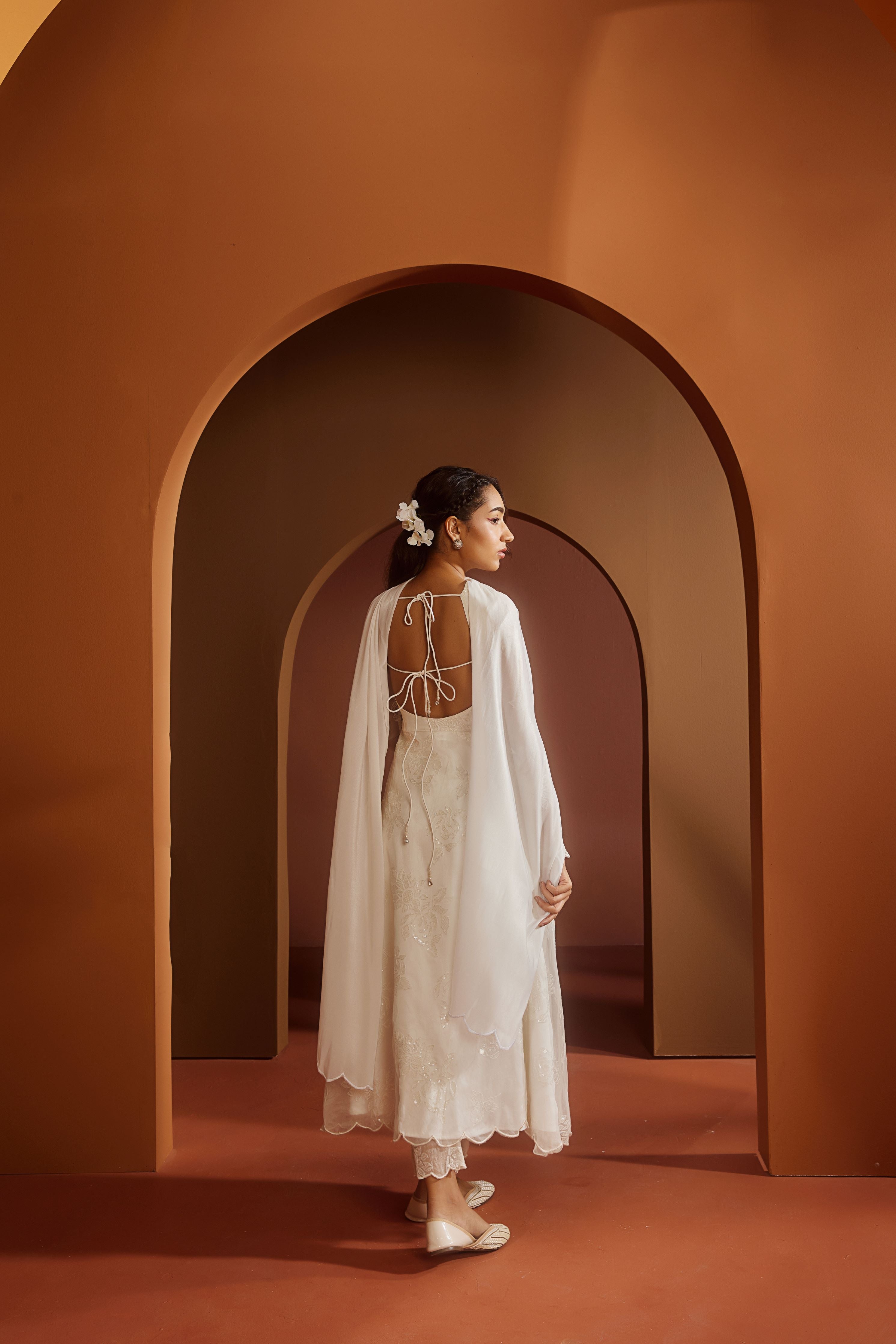 Avya White Embroidered Corset Anarkali Suit