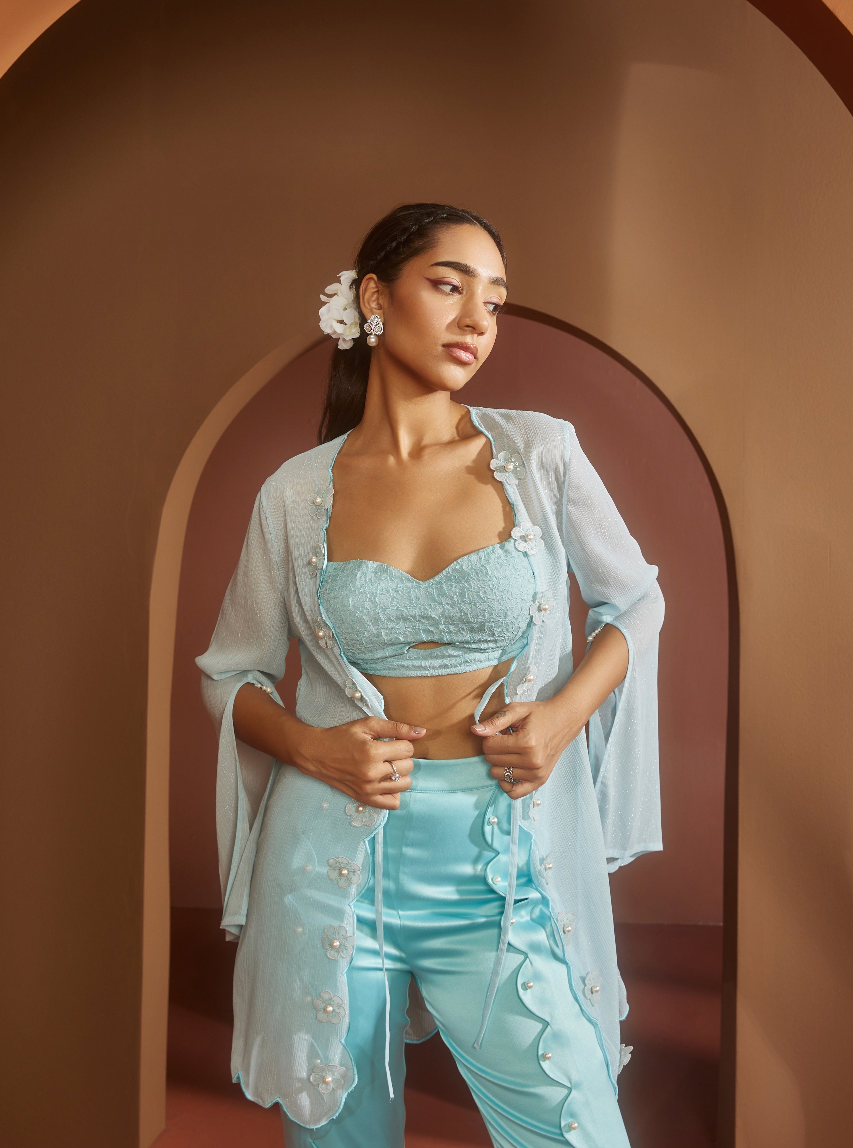 Buy Blue Pearl Embroidered Coord Set