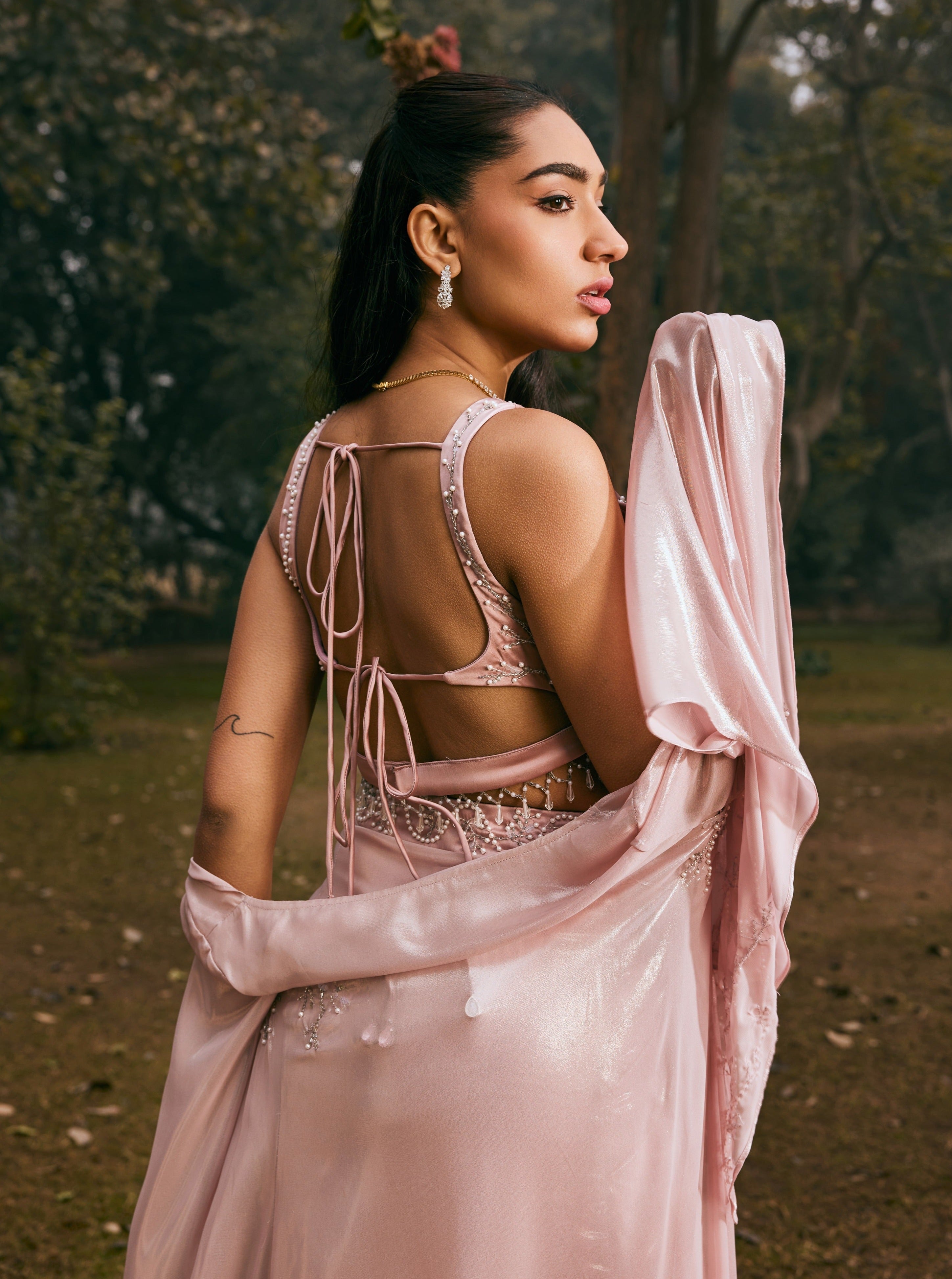 Buy Mauve Chiffon Hand Embroidered Coord Set